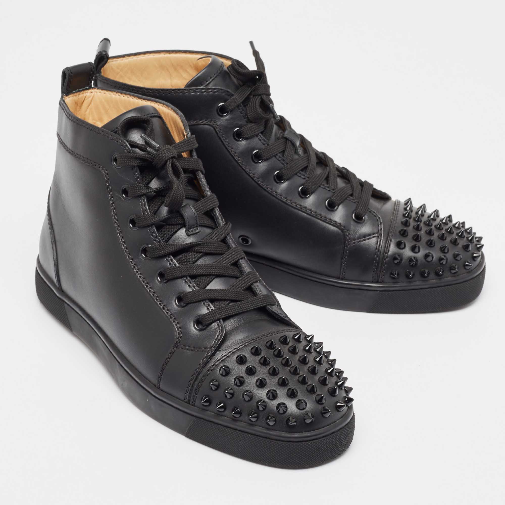 Christian Louboutin Black Leather Lou Spikes High Top Sneakers Size 42 Christian Louboutin TLC