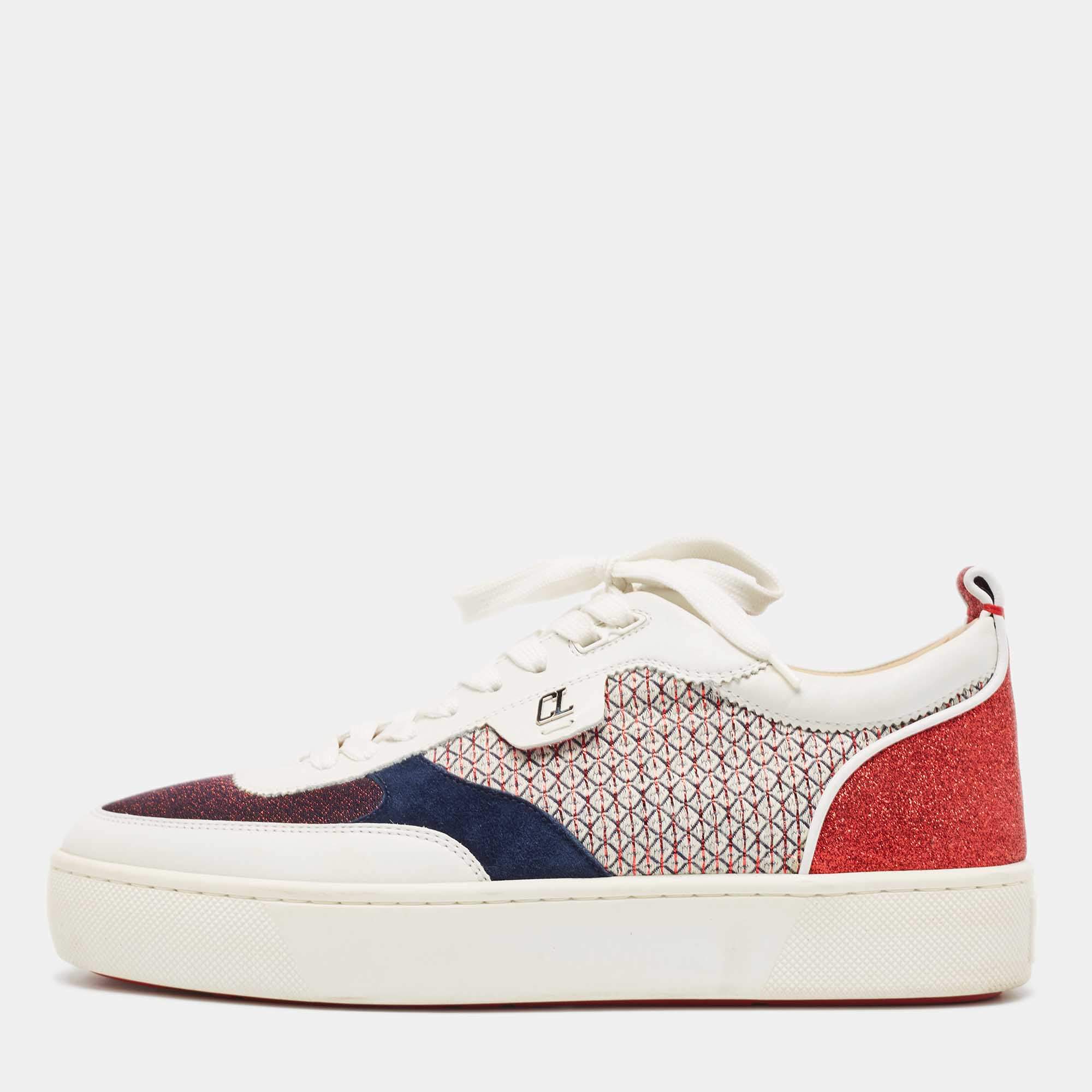 Christian Louboutin Multicolor Leather and Glitter Happy Rui Sneakers Size 42.5