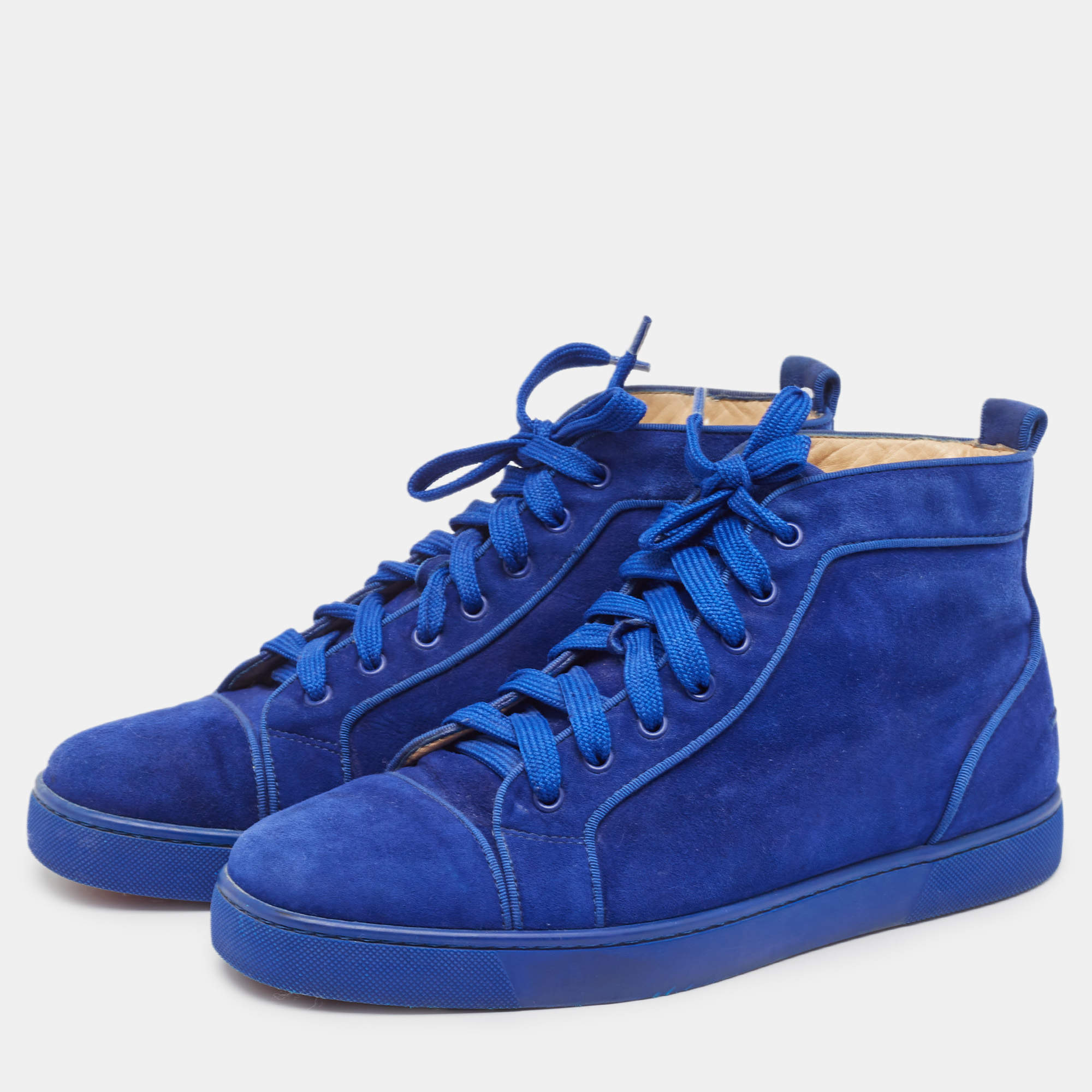 Christian Louboutin Blue Suede Leather High Top Sneakers Size 42 Christian Louboutin TLC