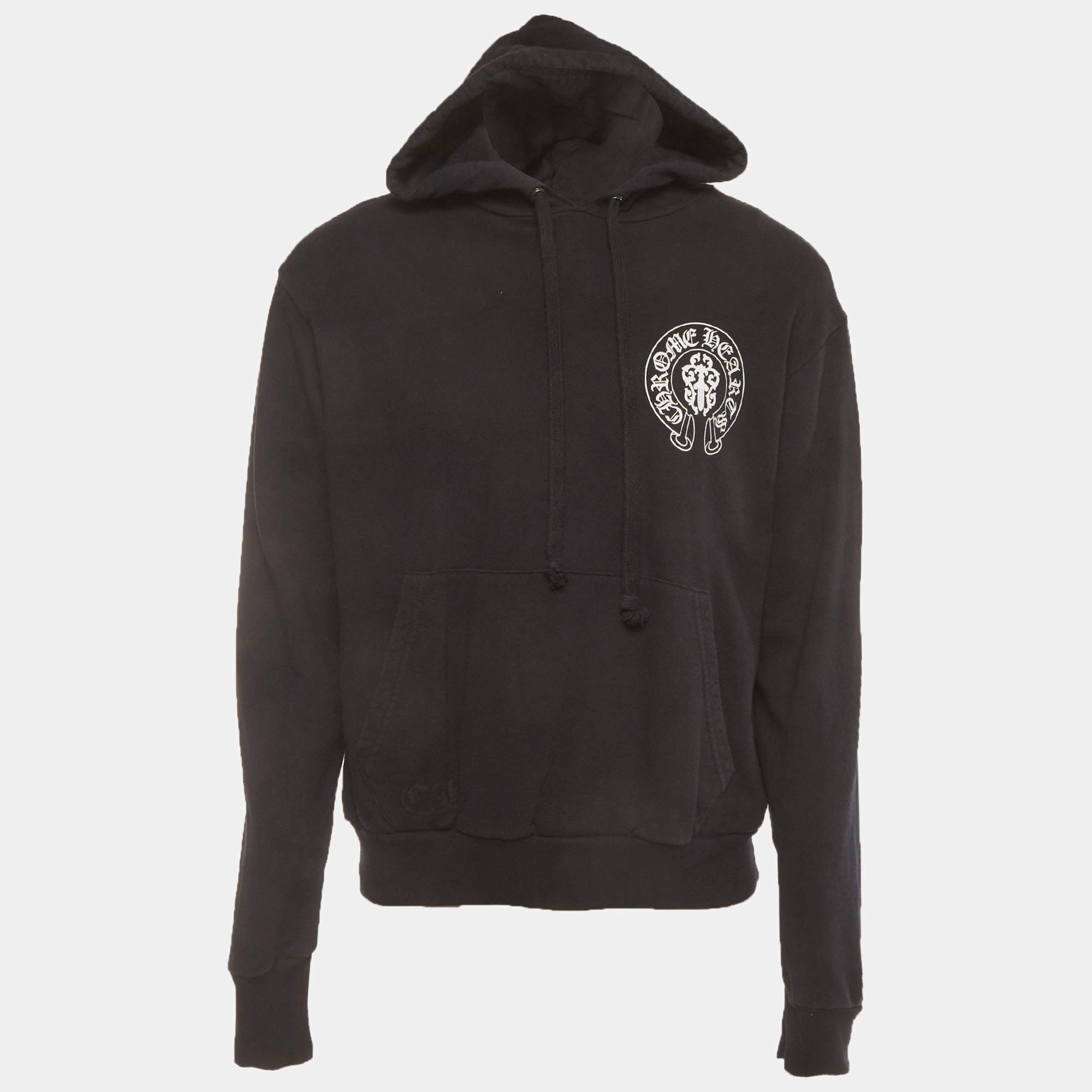 Pre Owned Chrome Hearts Black Horseshoe Logo Cotton Knit Hoodie XS