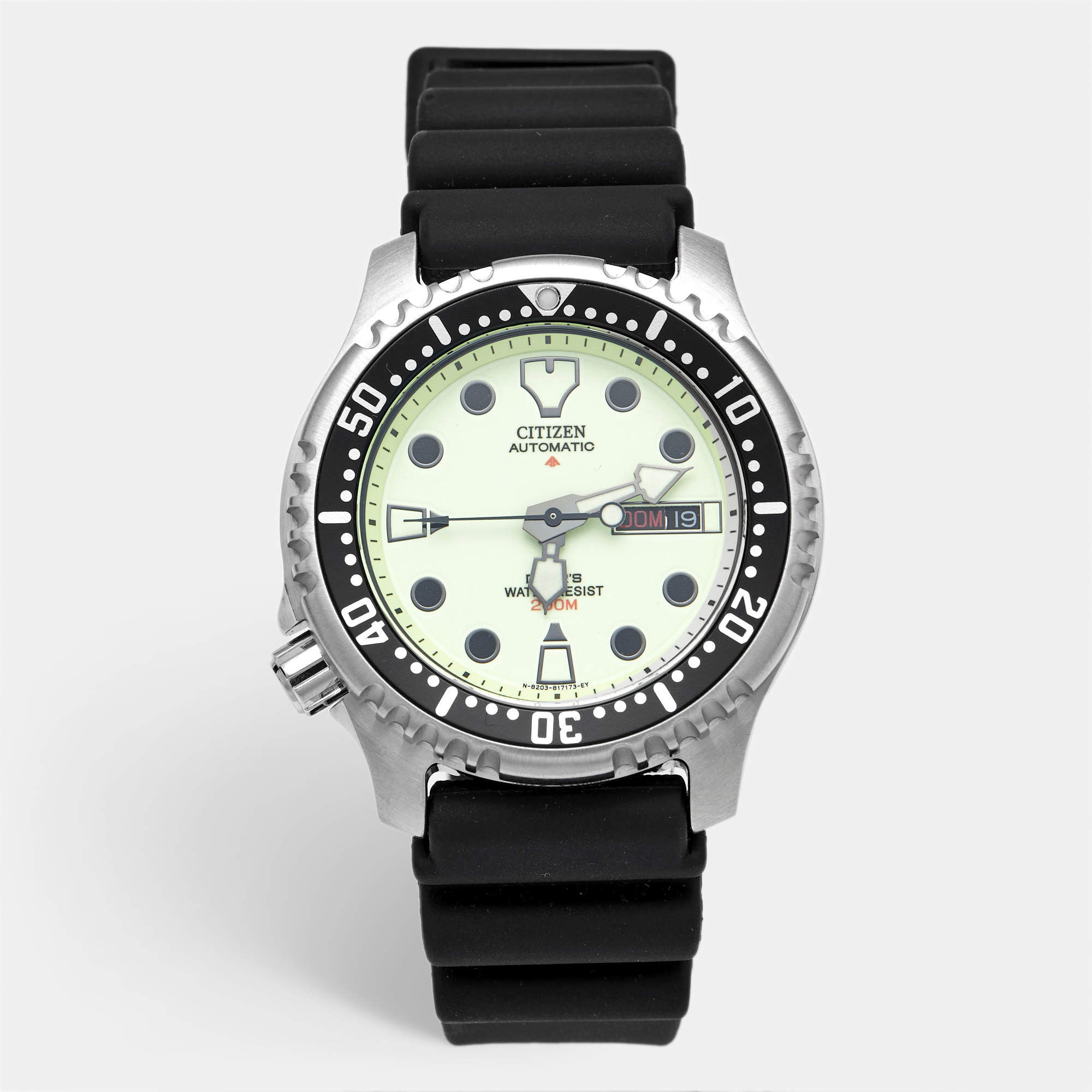 Pre Owned Citizen Promaster NY0040-09W Luminous Green Dial Stainless Steel Rubber Men's Wristwatch 42 mm