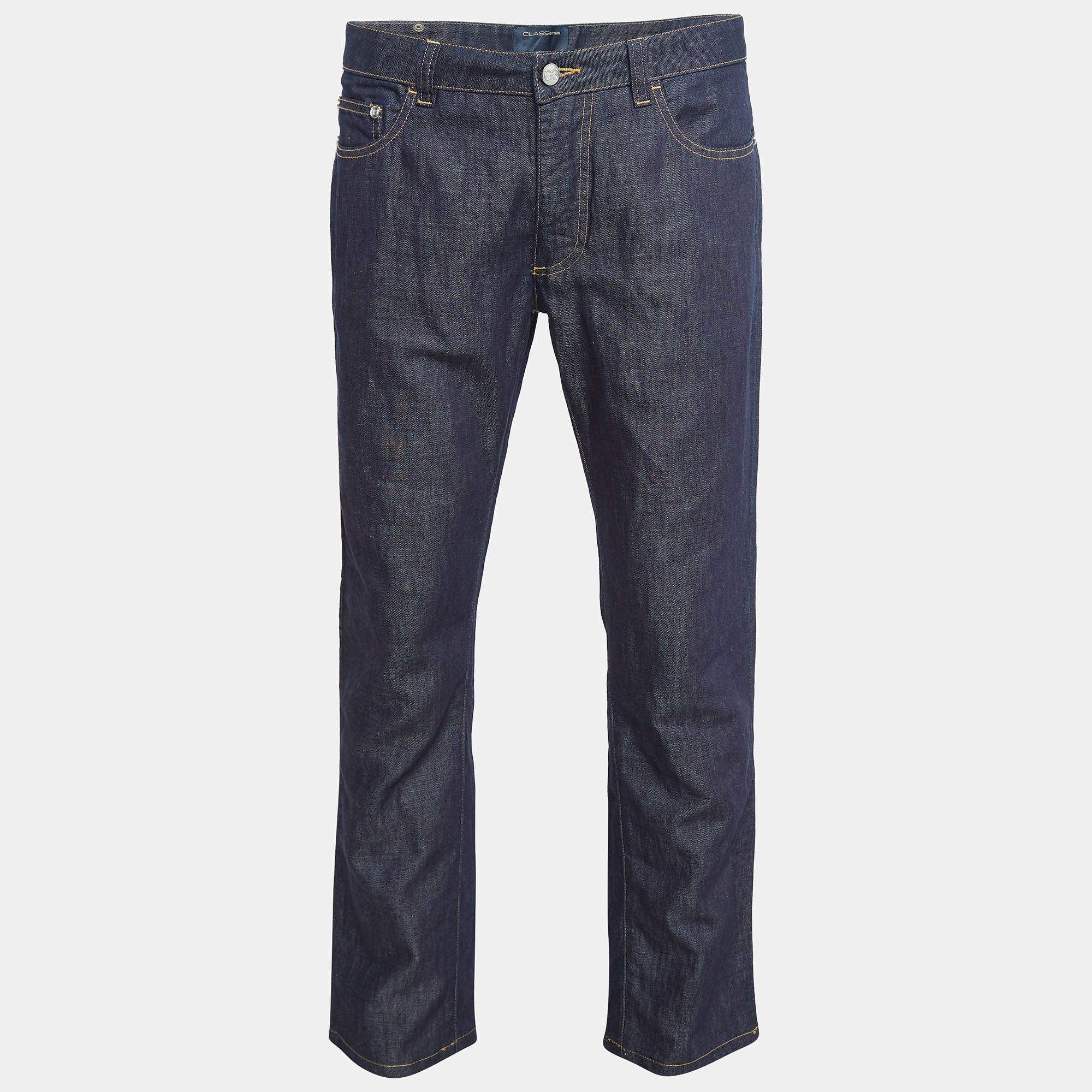 Class by Roberto Cavalli Navy Blue Denim Badge Detail Jeans M Waist 35"