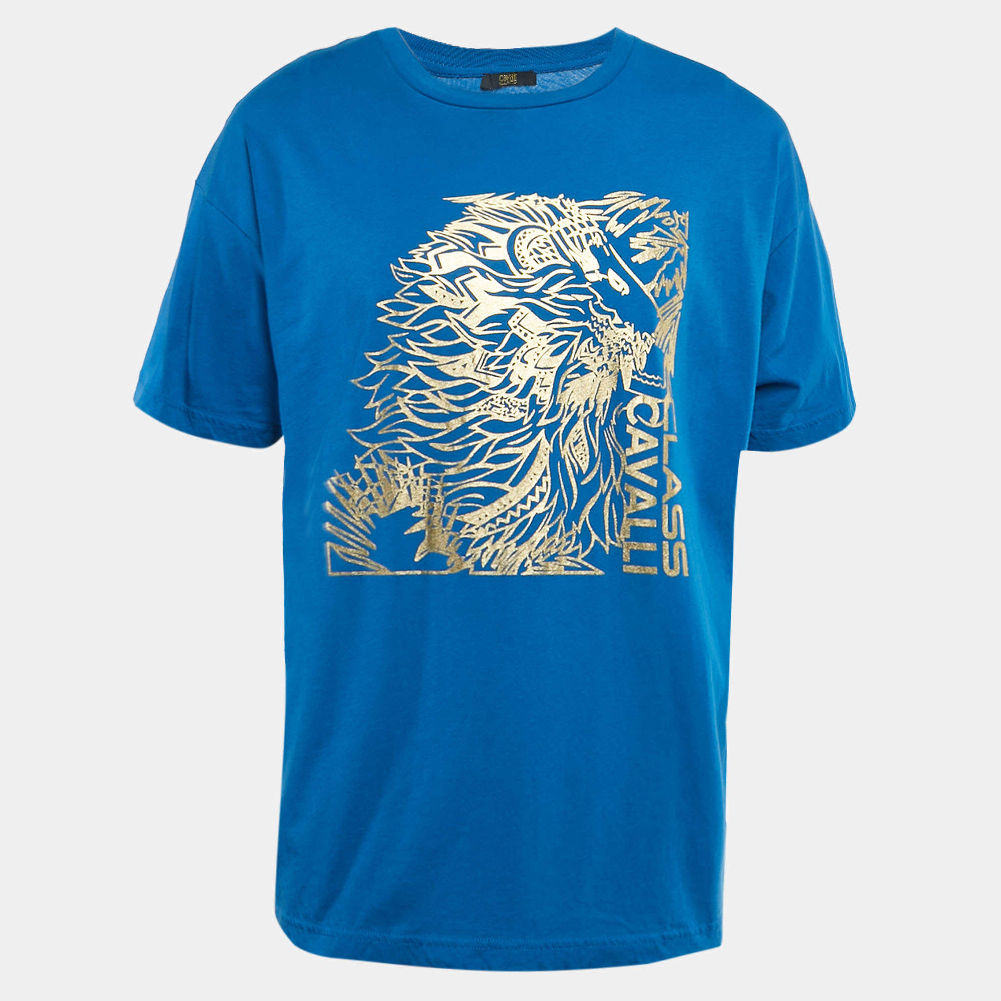 Class by Roberto Cavalli Blue Lion Print Jersey T-Shirt XL