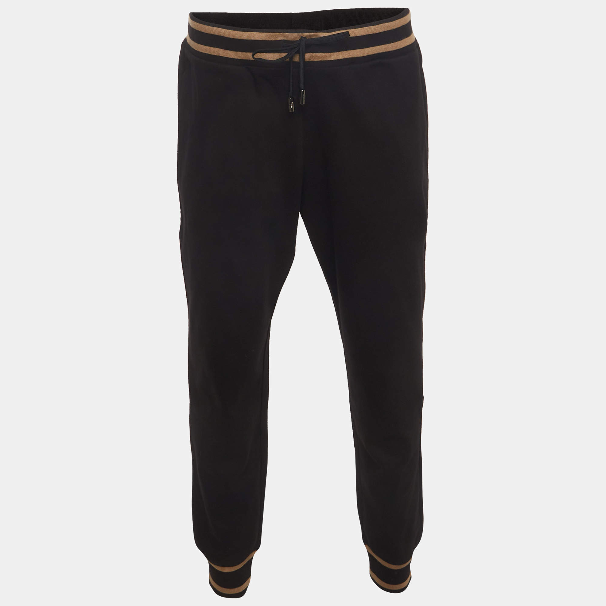 Pre Owned Class by Roberto Cavalli Black Stripe Detail Cotton Knit Sweatpants XL