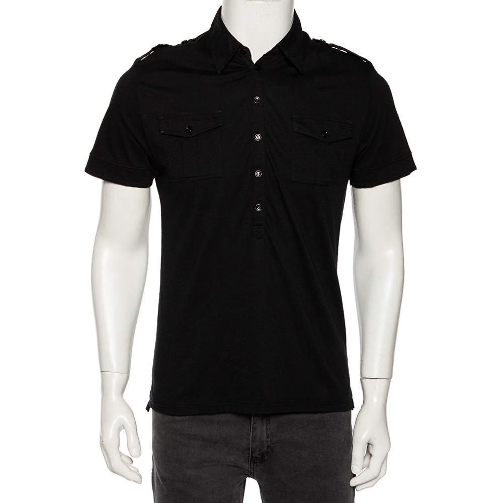 مملوكة مسبقًا تي شيرت بولو كلاس باي روبرتو كافالي قطن أسود جيب سفاري مقاس وسط (ميديوم)