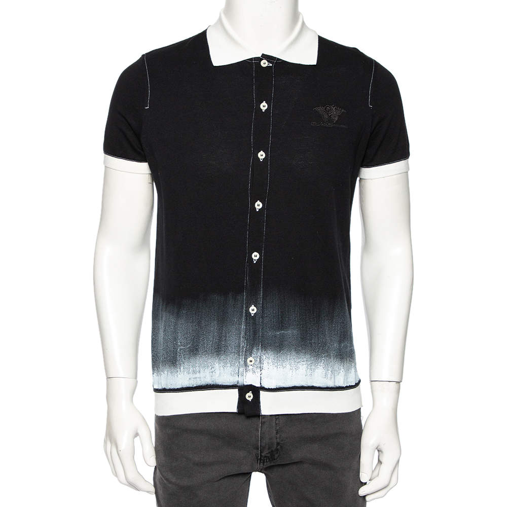 Class by Roberto Cavalli Black Printed Cotton Button Front T-Shirt M