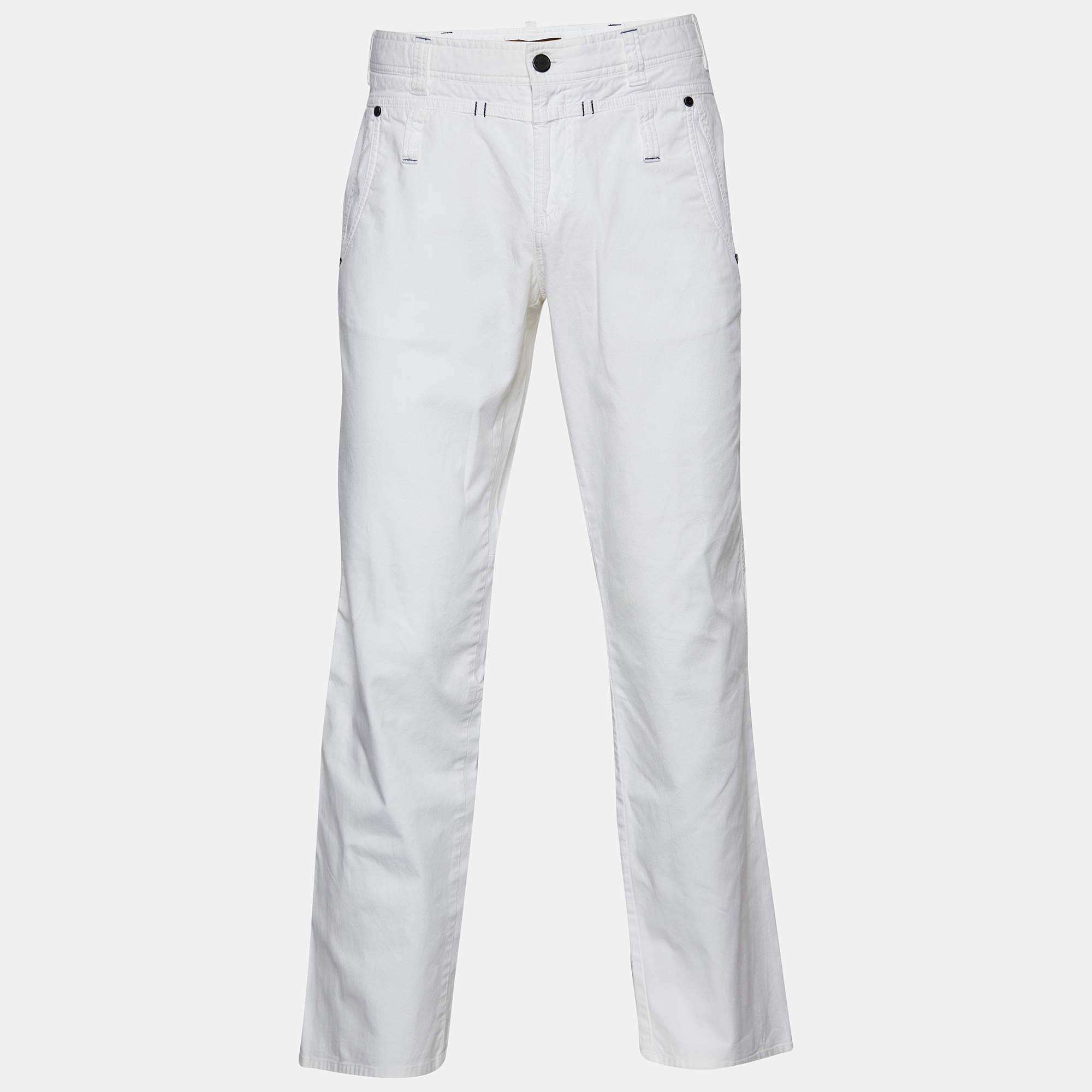 Pre Owned Class by Roberto Cavalli White Cotton Straight Leg Trousers L