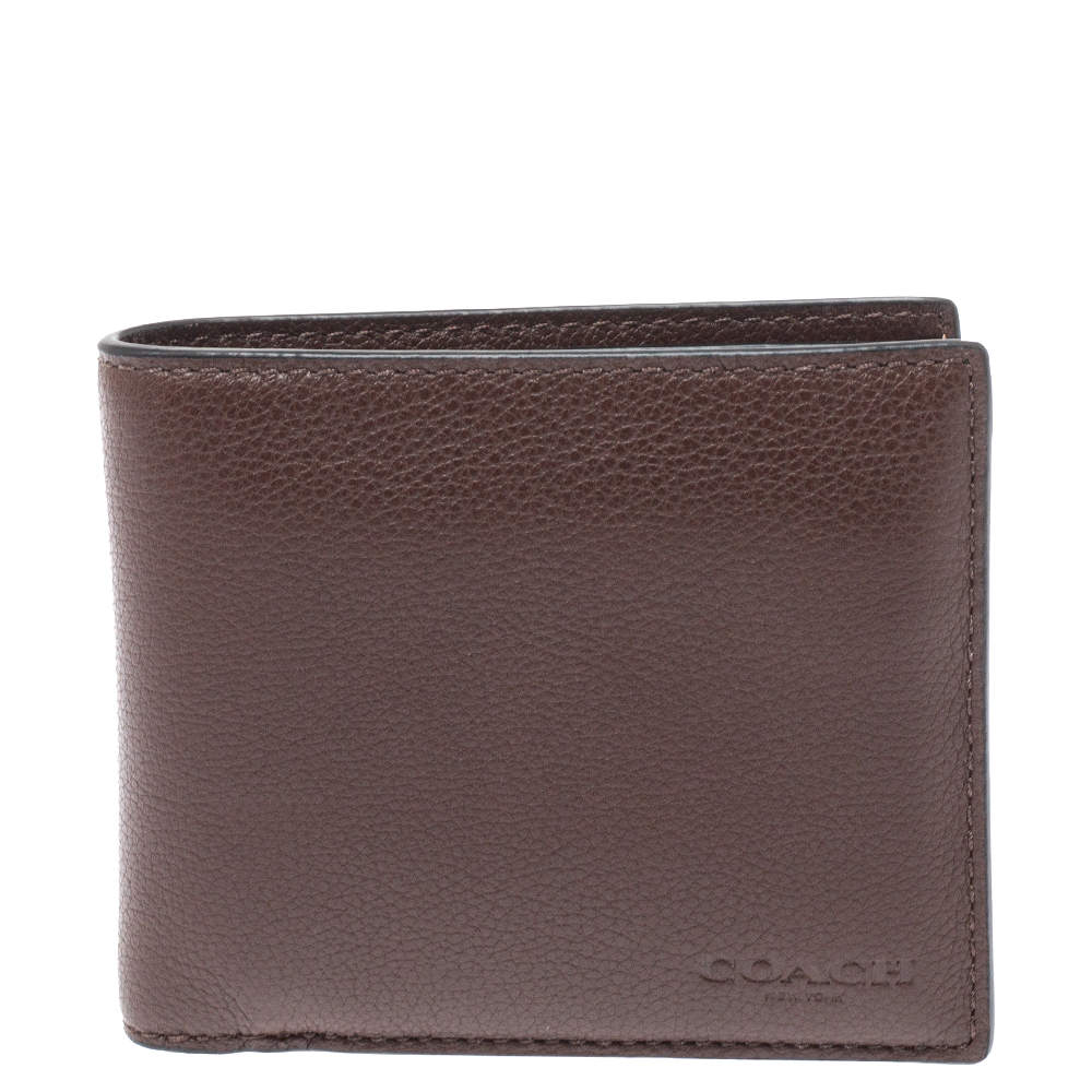 Coach Dark Brown Leather ID Compact Wallet