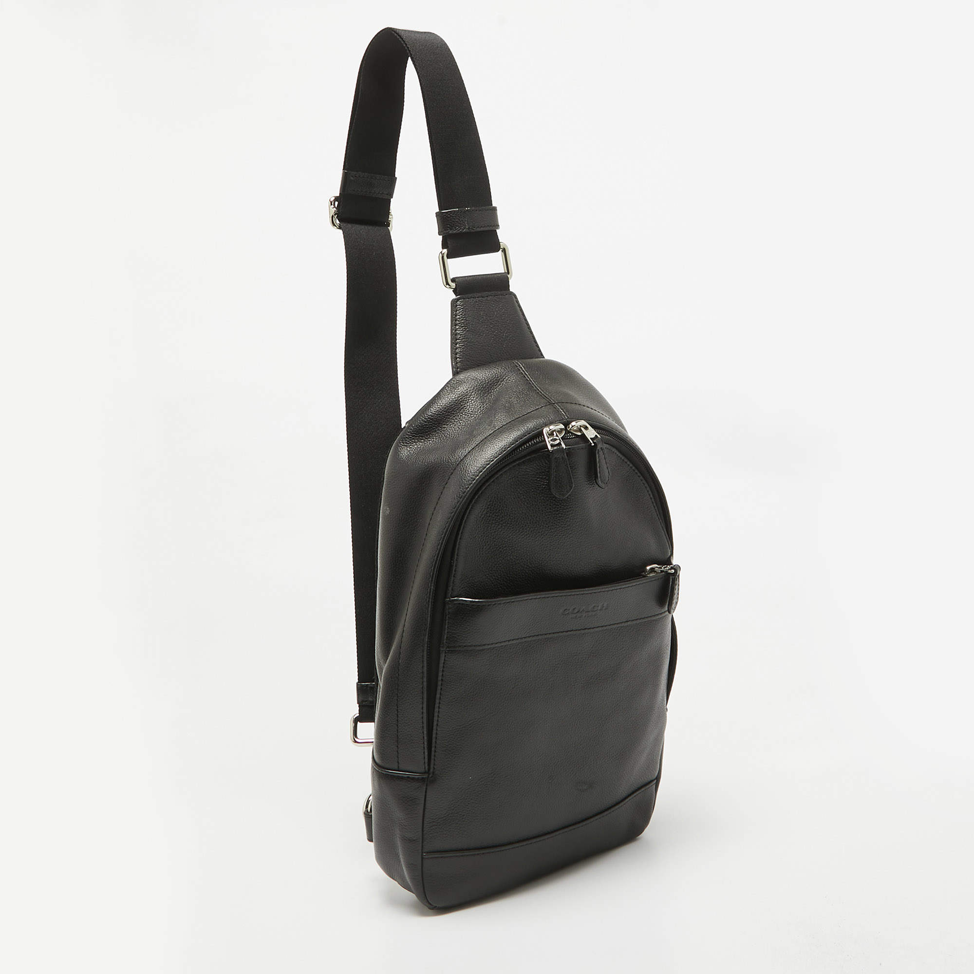 Coach Black Leather and Mesh Charles Sling Backpack