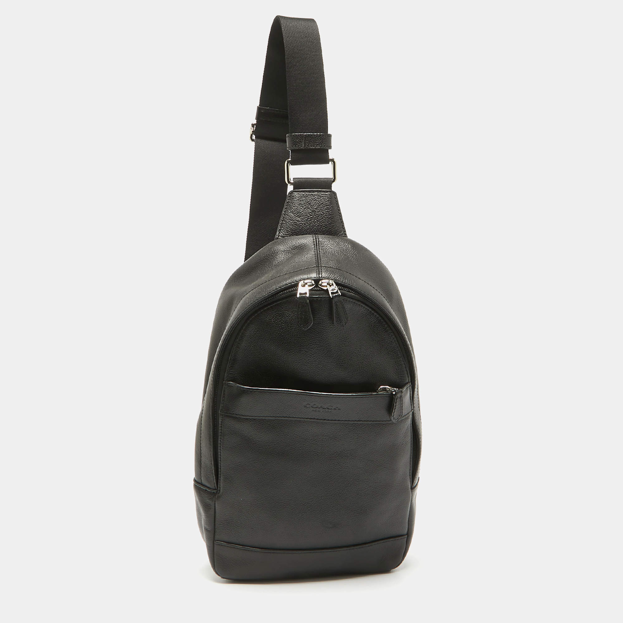 Coach Black Leather and Mesh Charles Sling Backpack