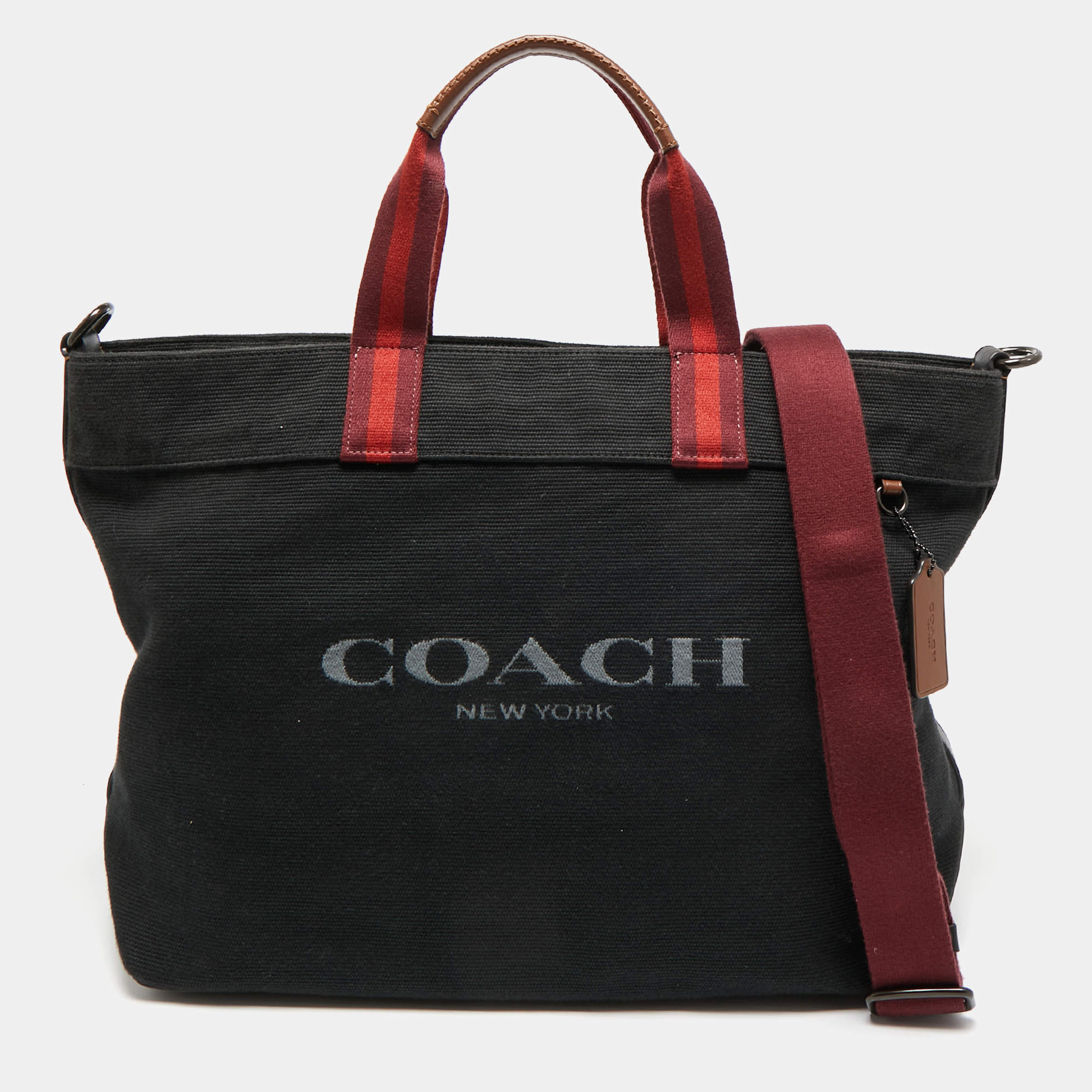 Coach Black/Burgundy Canvas Logo Tote
