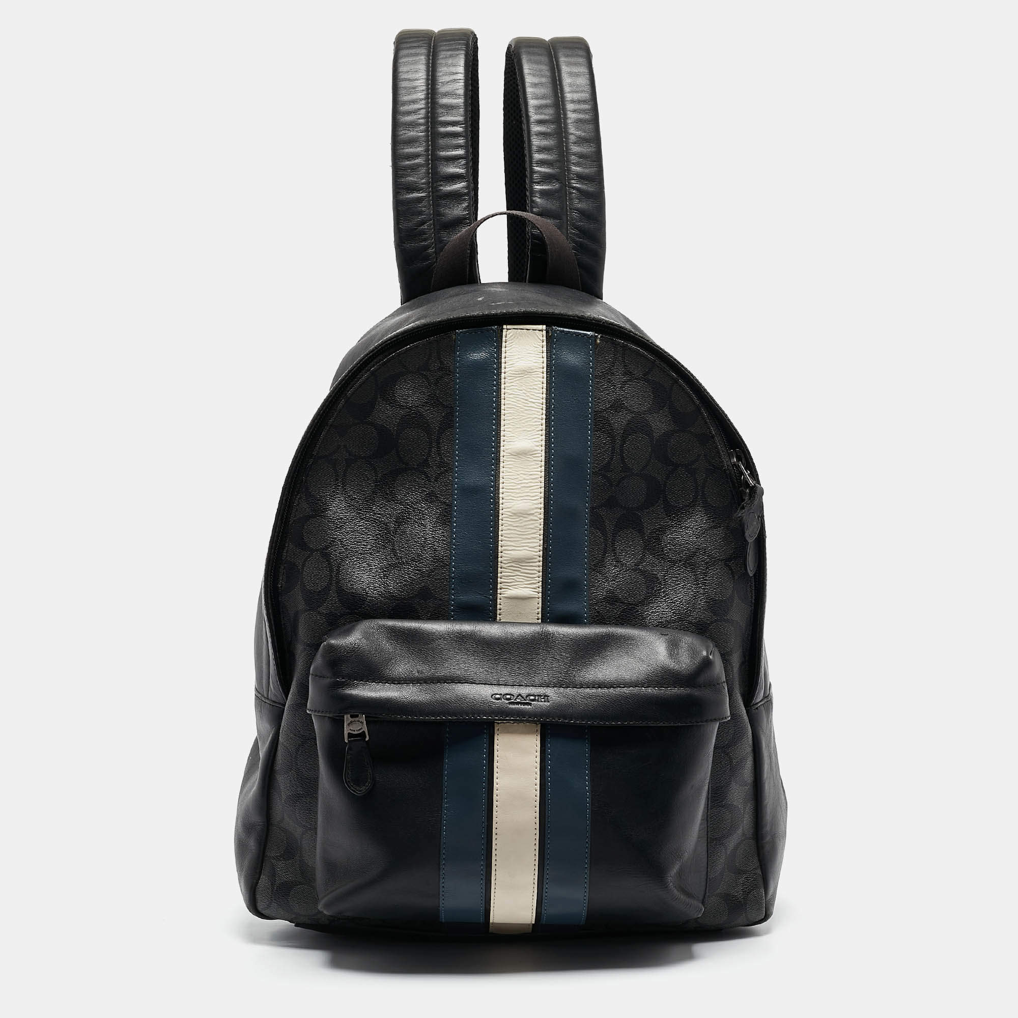 Coach Black Coated Canvas and Leather New Varsity Charles Backpack