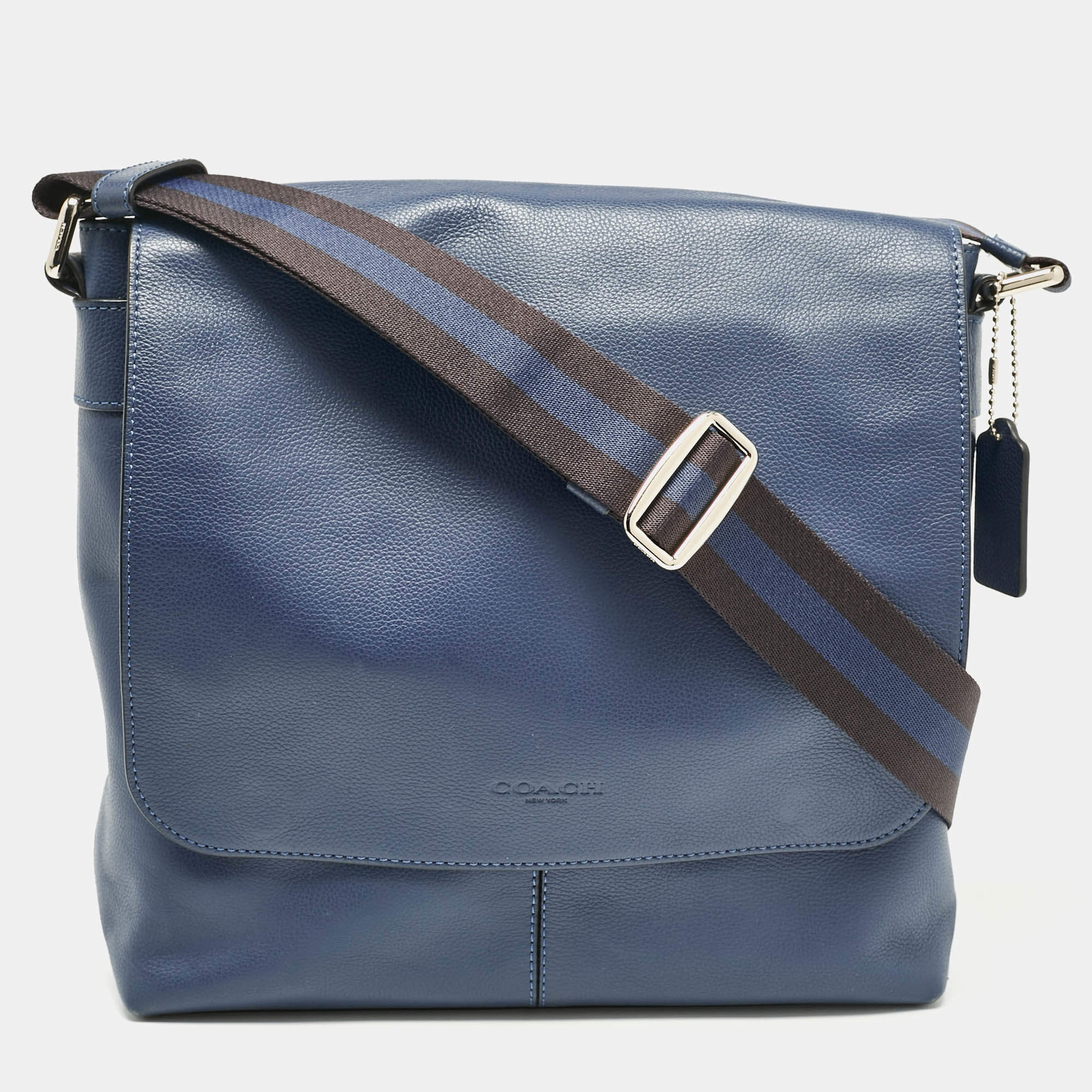 Coach Navy Blue Leather Charles Messenger Bag