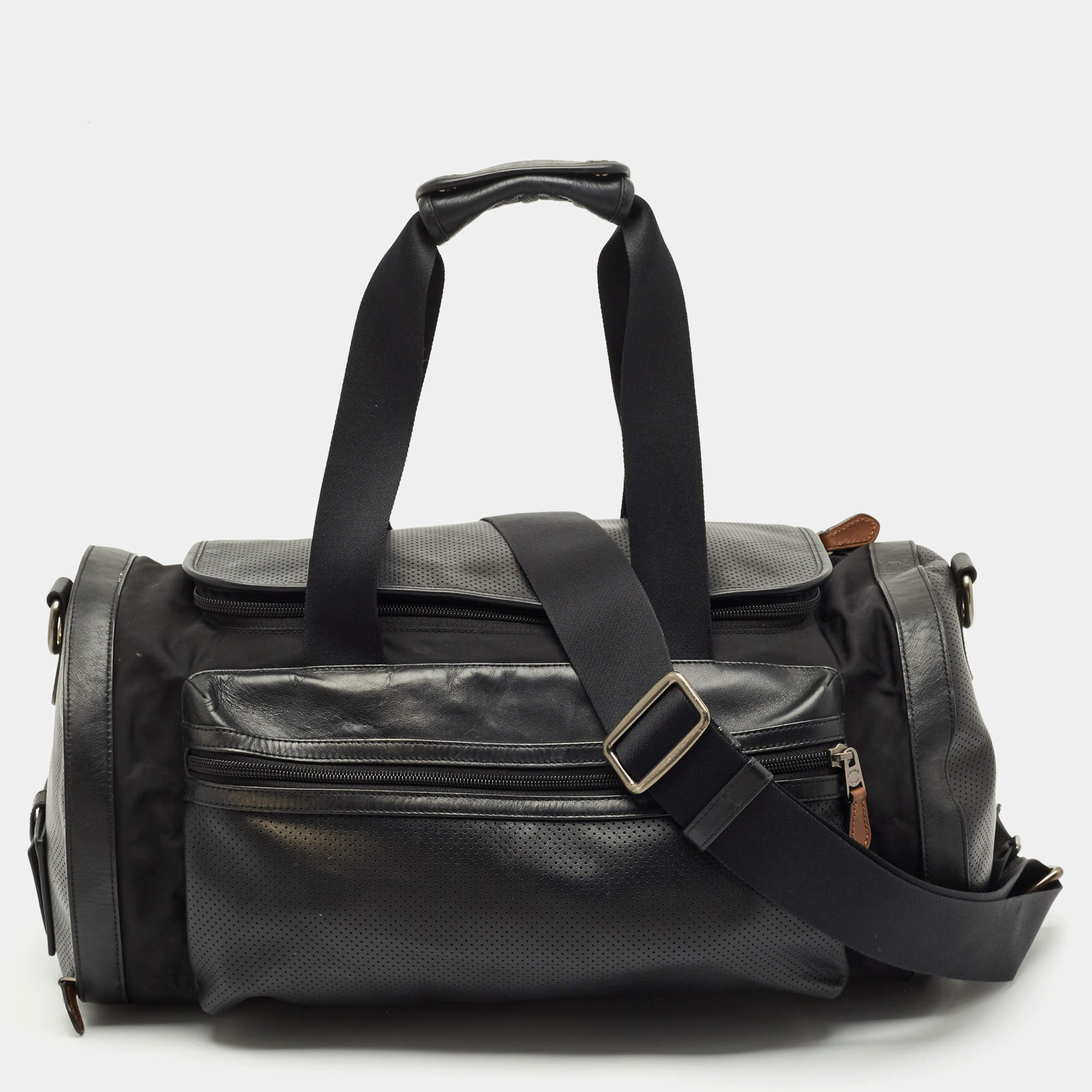 Coach Black Perforated Leather and Nylon Terrain Trek Duffel Bag