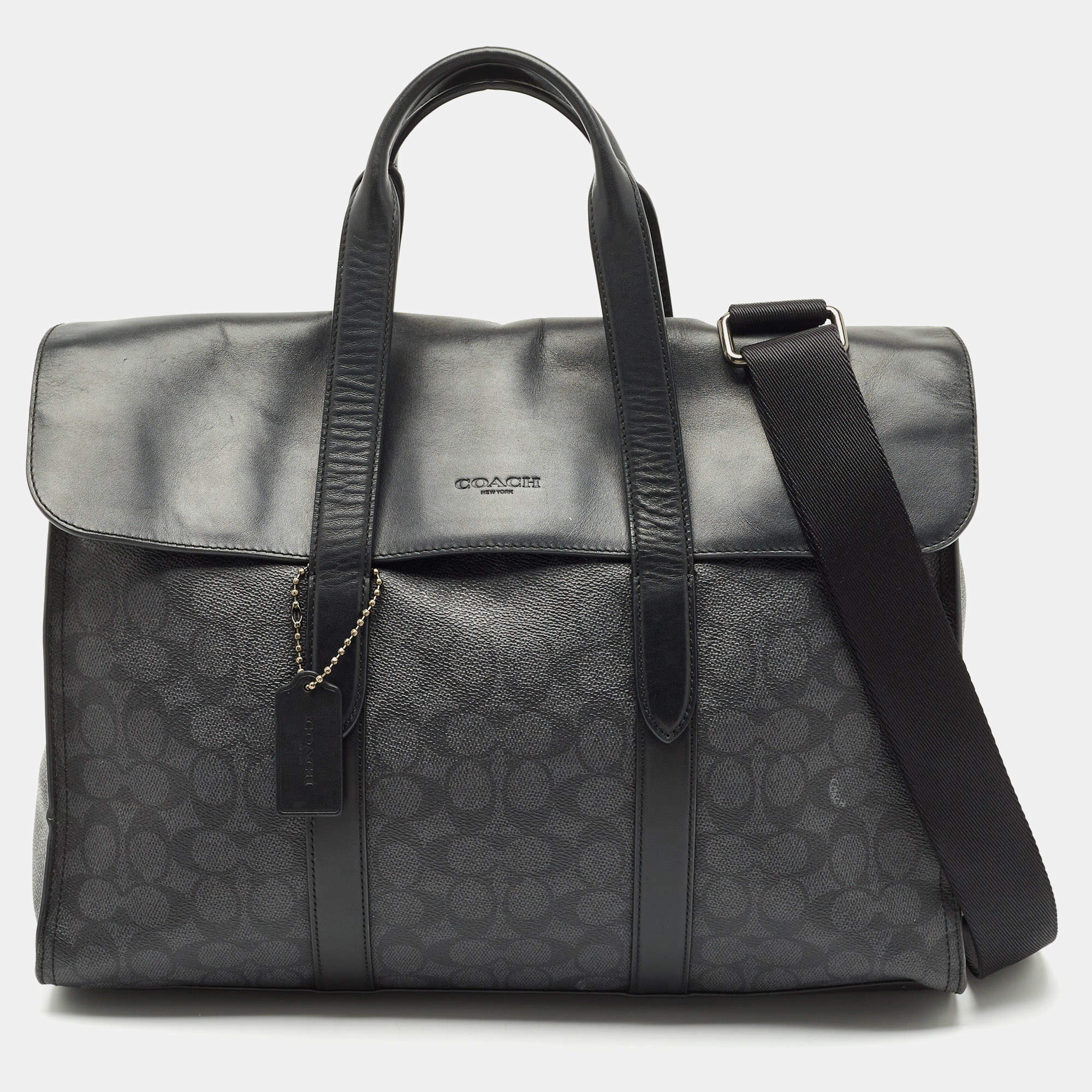 Coach Black Signature Coated Canvas and Leather Metropolitan Portfolio Briefcases Bag