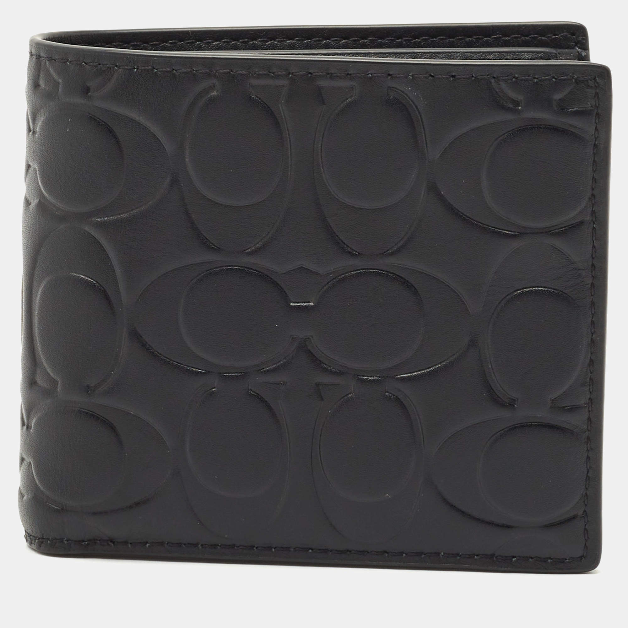 Coach Black Signature Embossed Leather Bifold Wallet