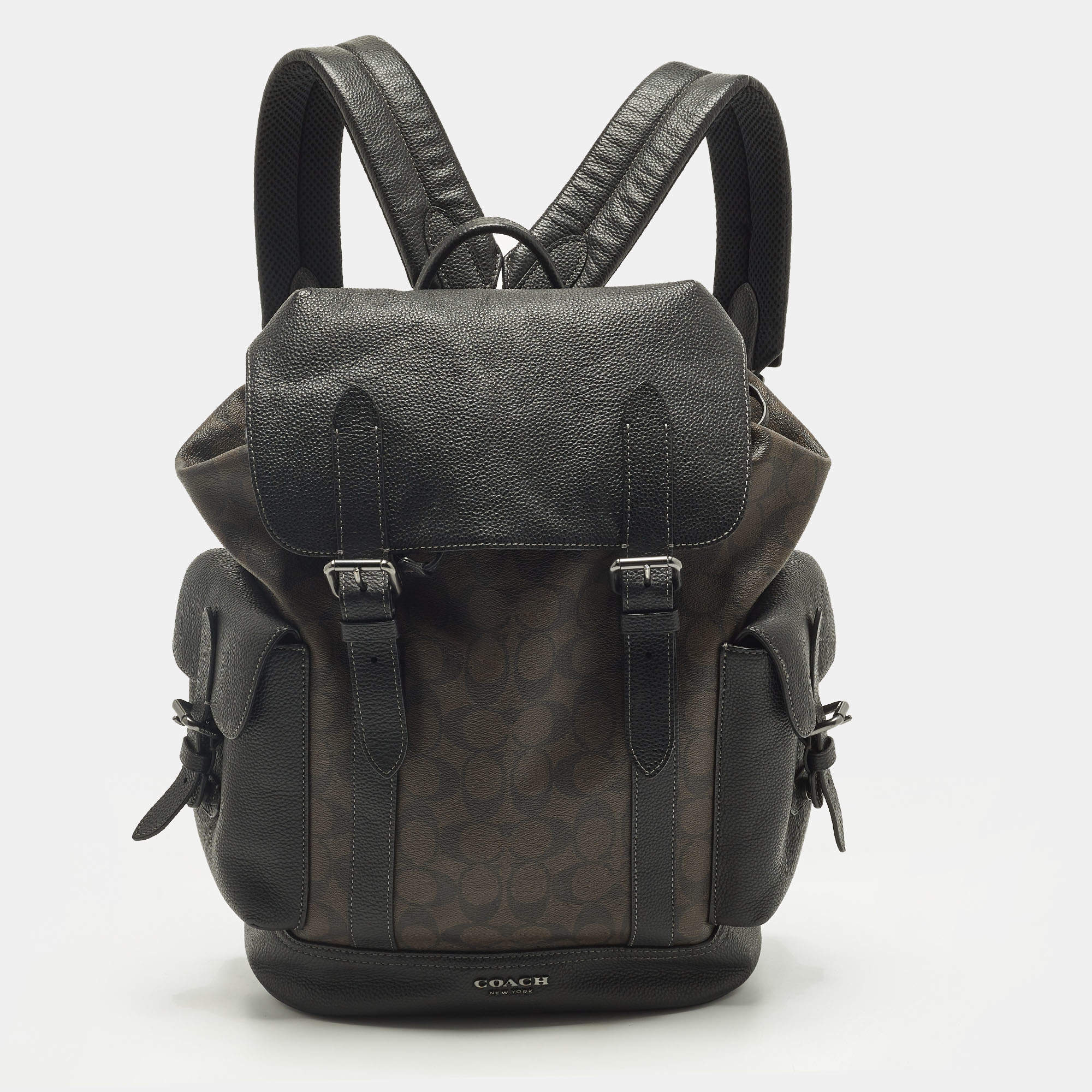 مملوكة مسبقًا Coach Hudson Black/Brown Signature Coated Canvas and Leather Backpack