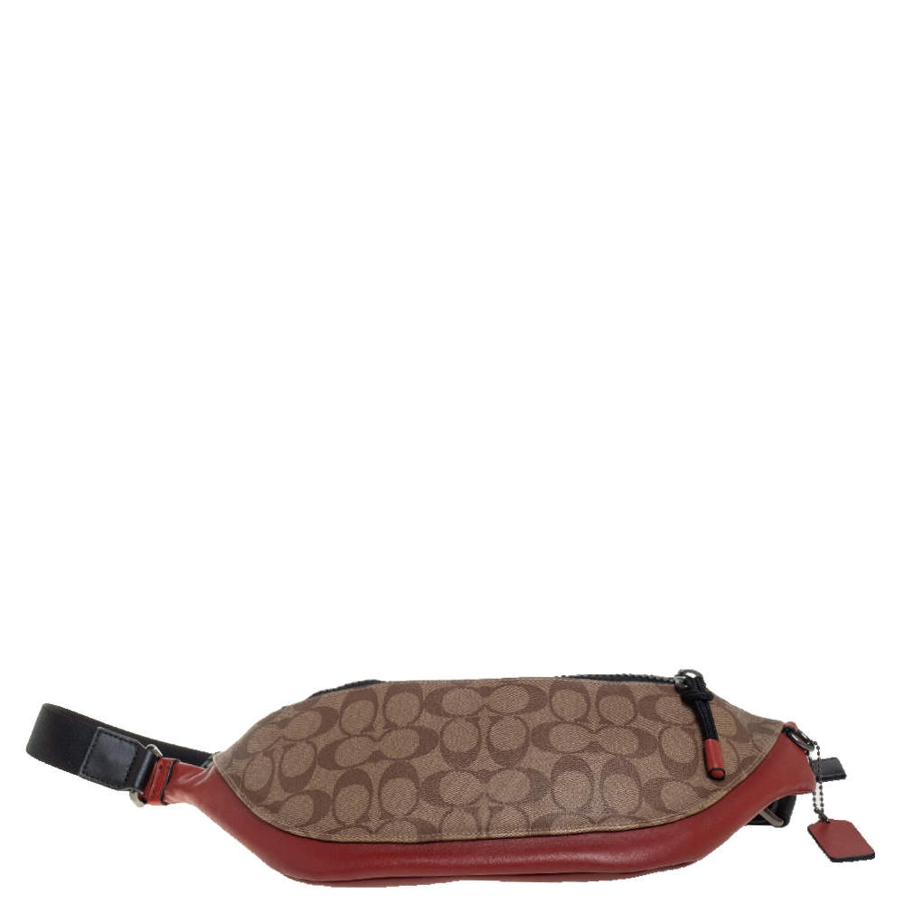 Coach Tri Color Signature Coated Canvas and Leather Warren Belt Bag Coach