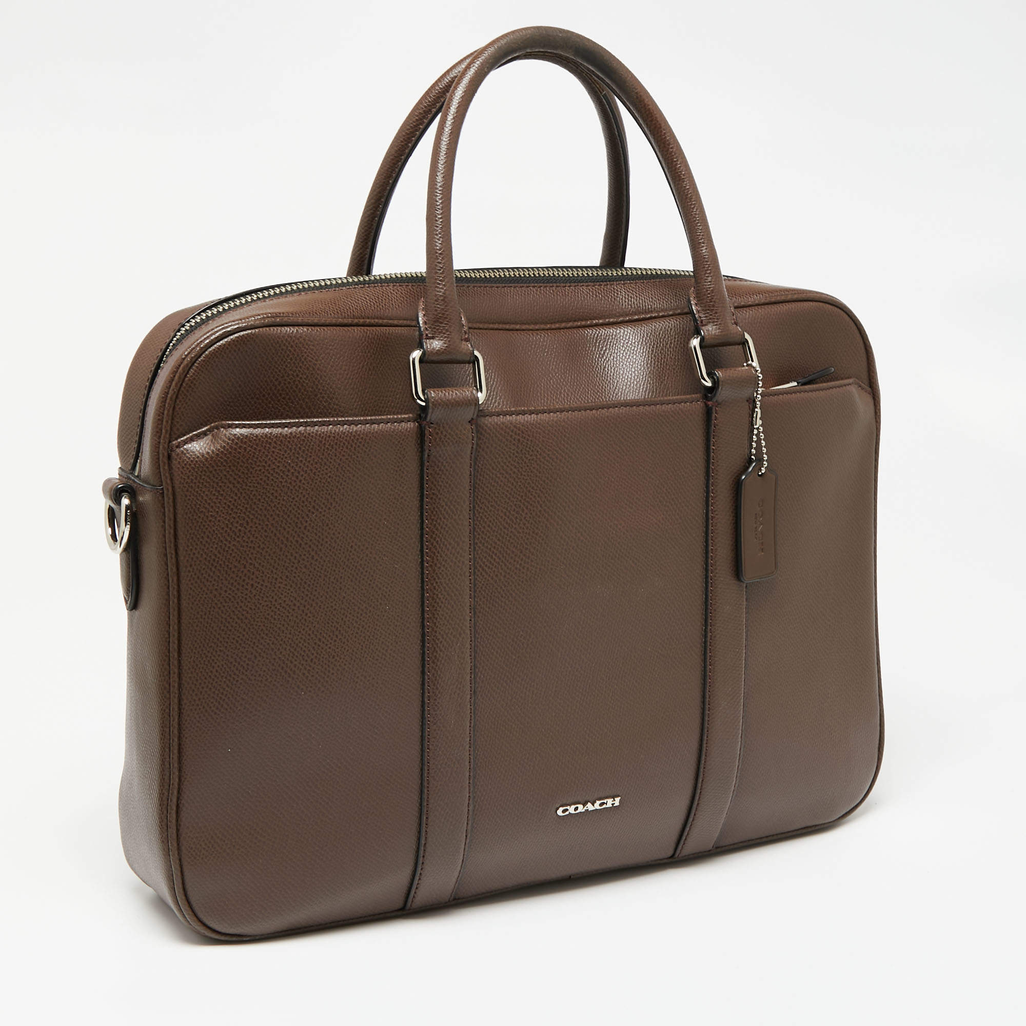 Coach Leather Slim Brief Briefcase Brown men women unisex laptop bag