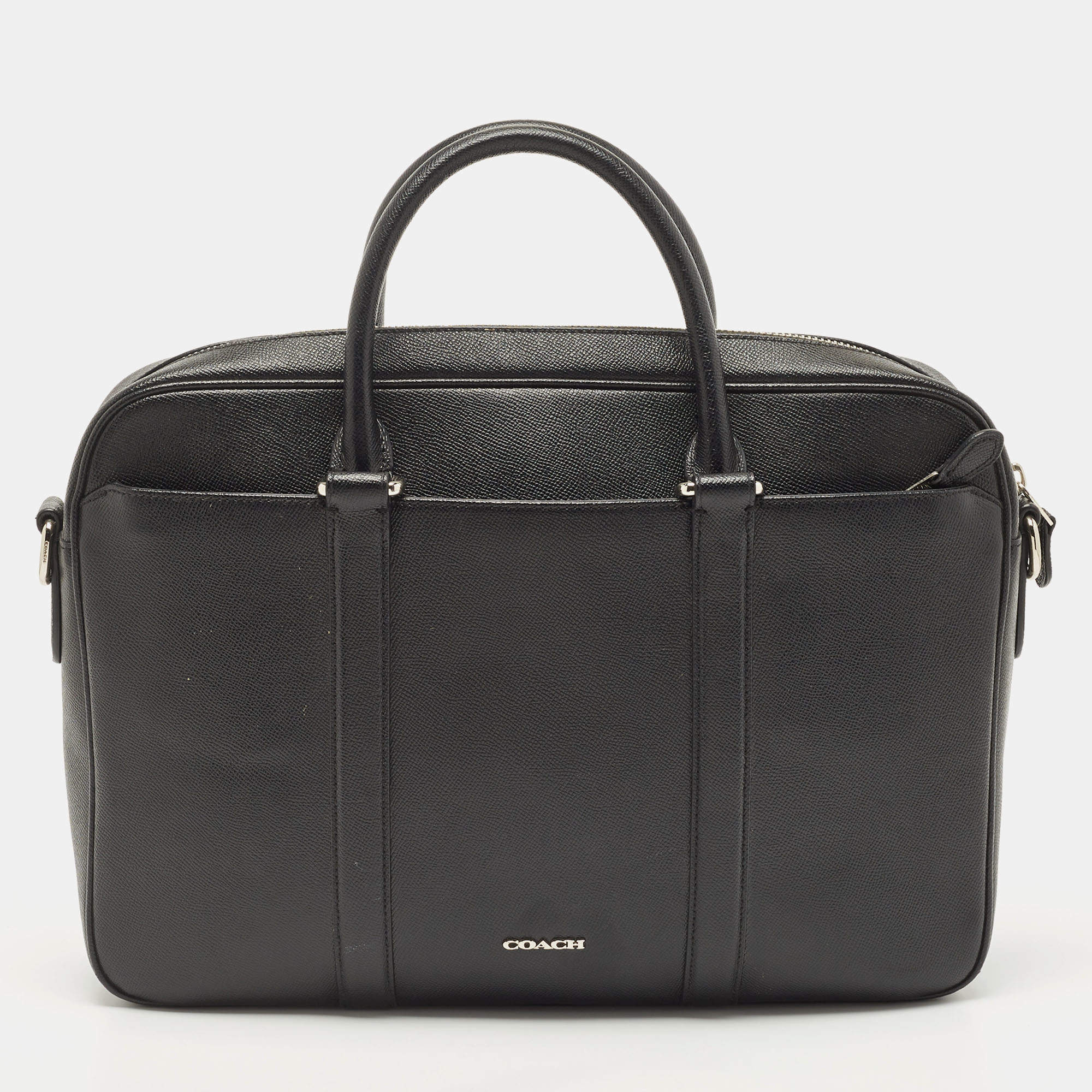 Coach Black Leather Perry Slim Laptop Bag