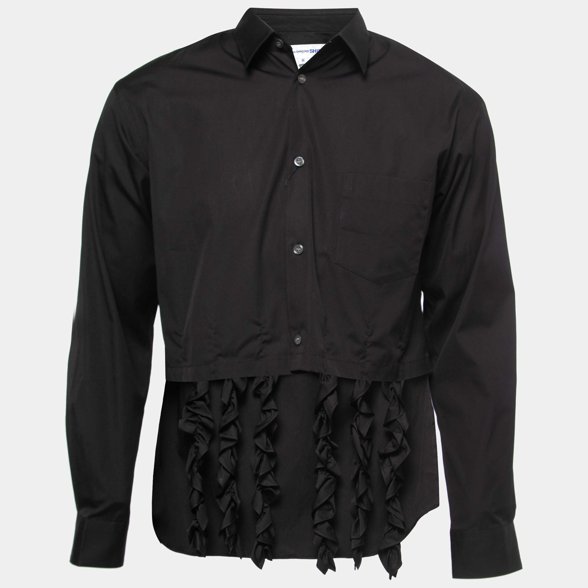 Pre Owned Comme des Garçons Black Cotton Ruffled Asymmetrical Shirt M