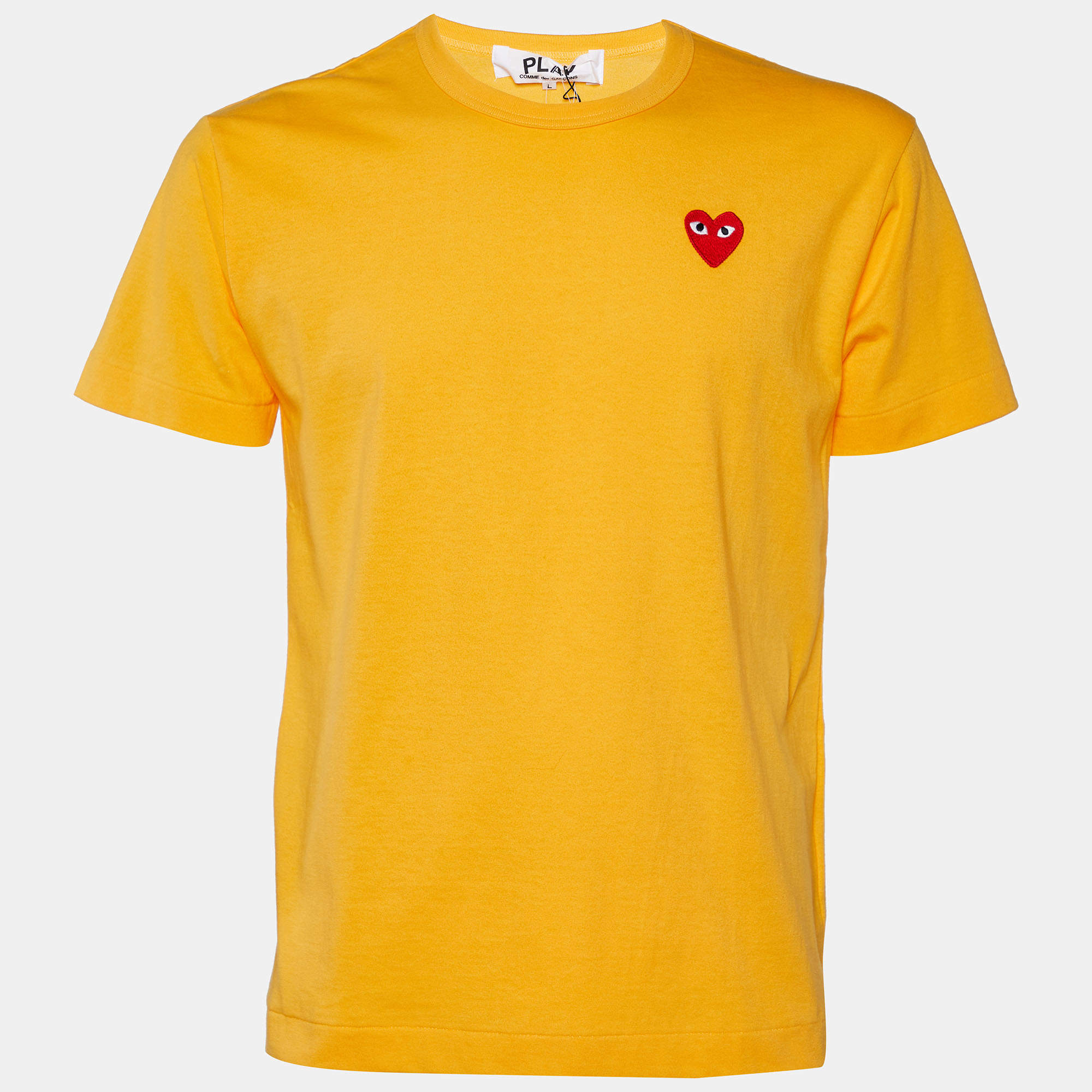 Comme des Garcons Play Yellow Heart Patch Cotton Crew Neck T-Shirt L