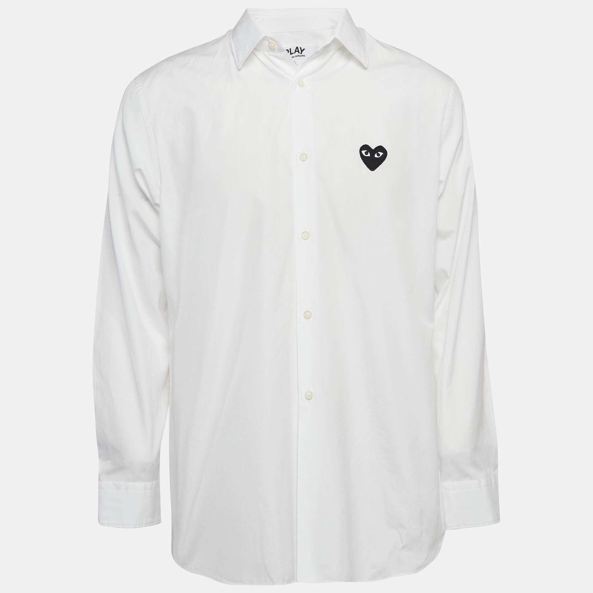 Comme des Garcons Play White Cotton Heart Applique Shirt L