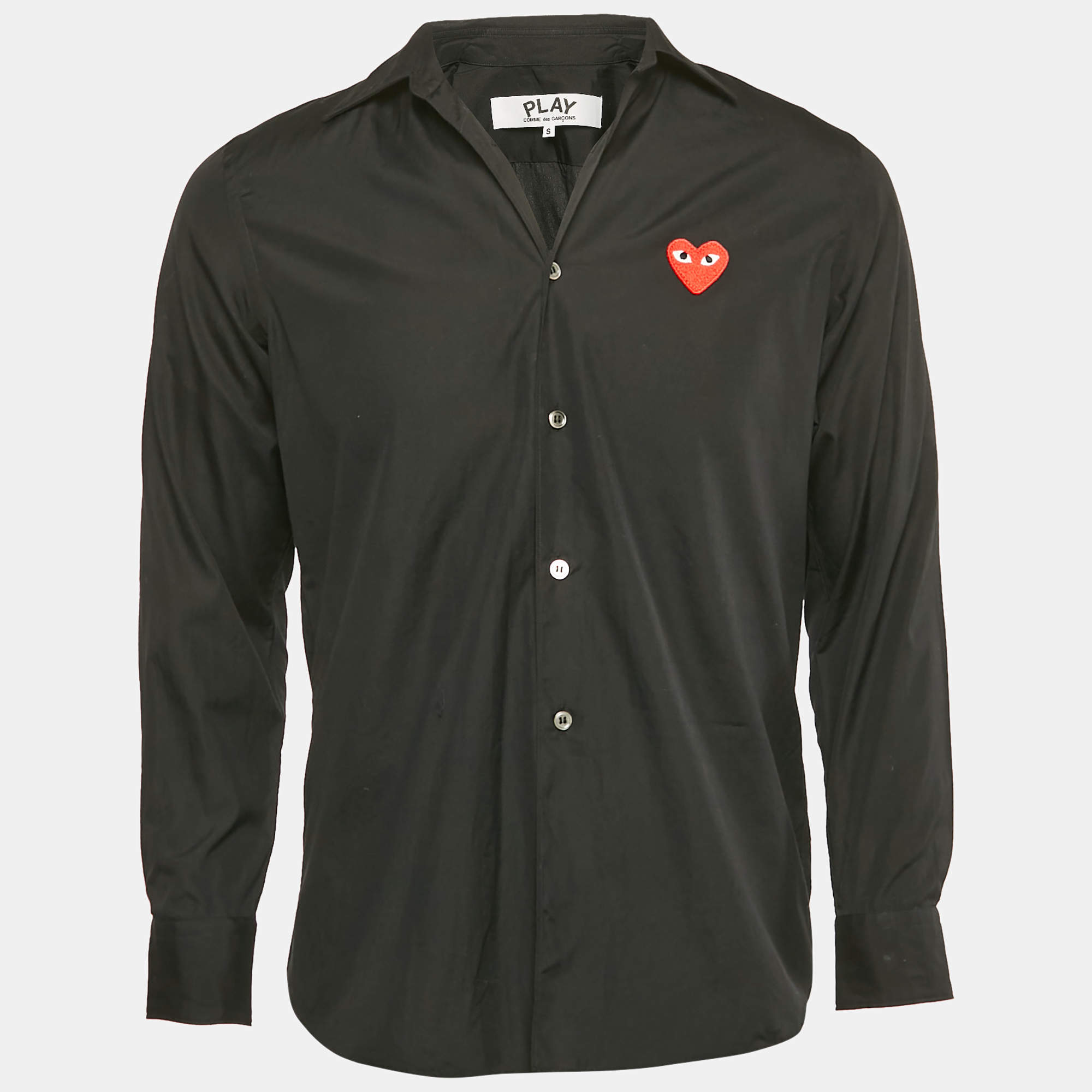 Comme des Garcons Black Cotton Heart Applique Detail Shirt S