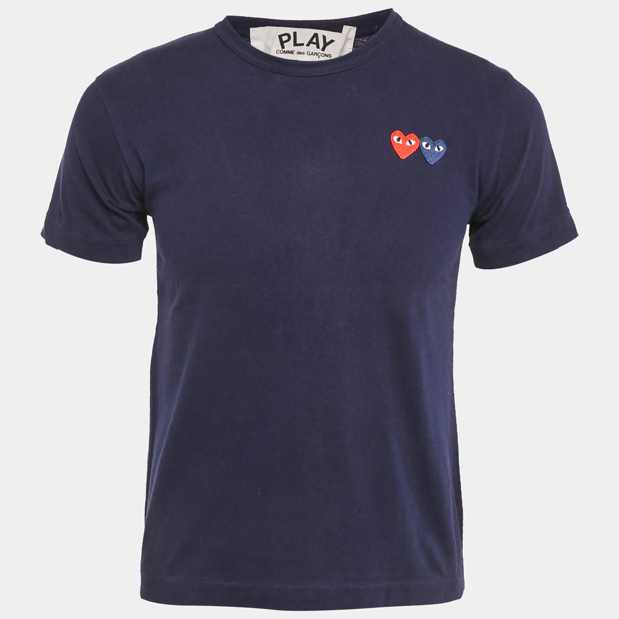Pre Owned Comme des Garcons Blue Play Black Heart Applique Jersey T-Shirt S
