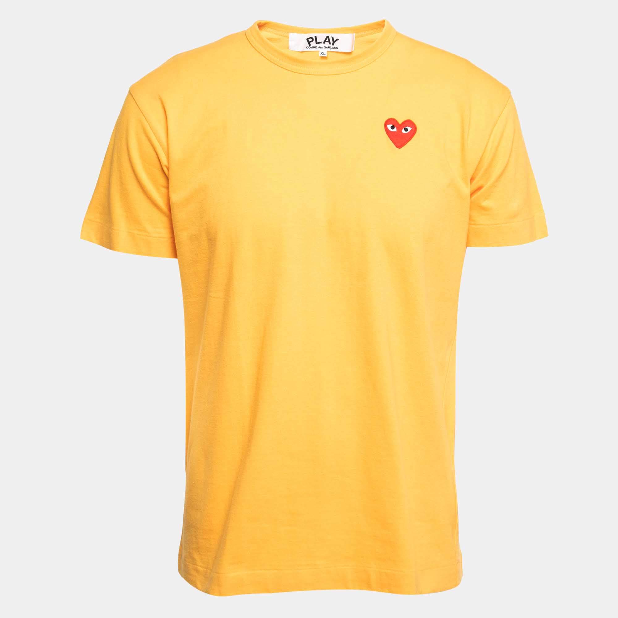 Comme des Garcons Play Yellow Heart Patch Cotton Crew Neck T-Shirt XL ...