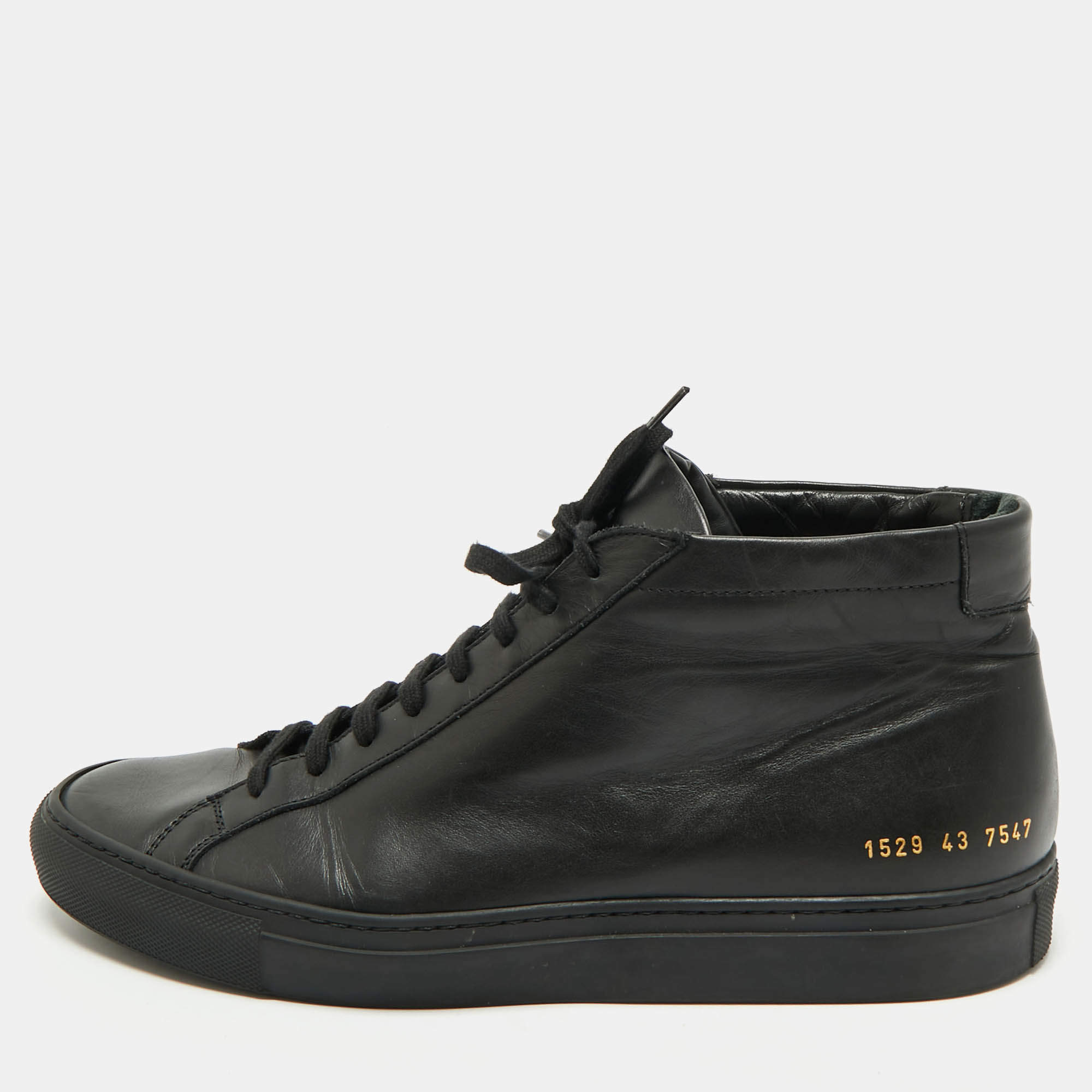Pre Owned Common Projects Black Leather Achilles High Top Sneakers Size 43