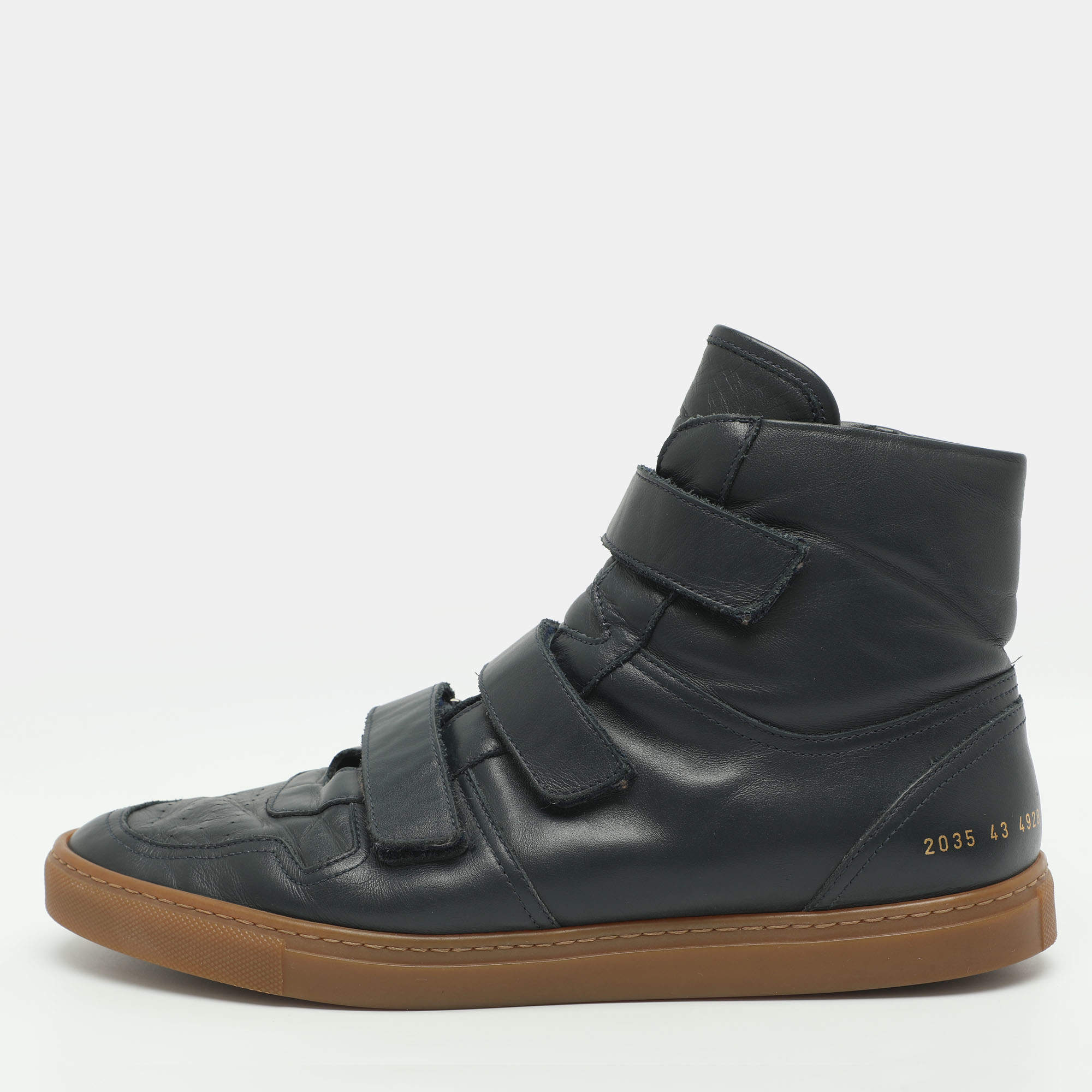 Pre Owned Common Projects Size 43 Navy Blue Leather Velcro High Top Sneakers