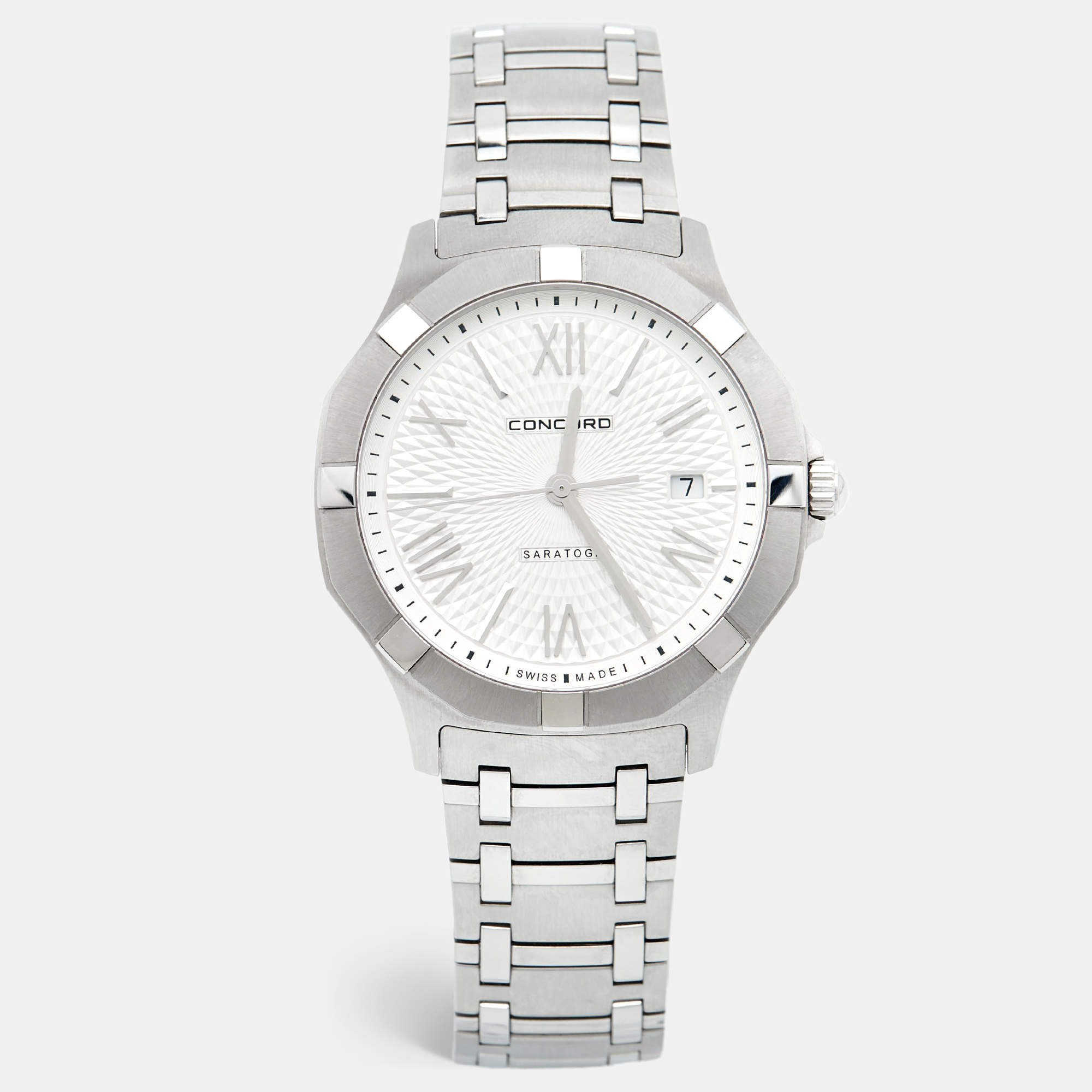 Pre Owned Concord Silver Stainless Steel Saratoga 02.1.14.1058 Men's Wristwatch 40 mm