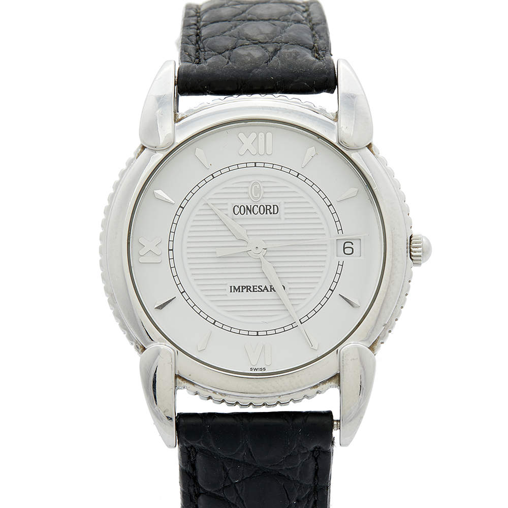 Concord White Stainless Steel Leather Impresario 14.C2.212 Men's Wristwatch  34 mm Concord | TLC