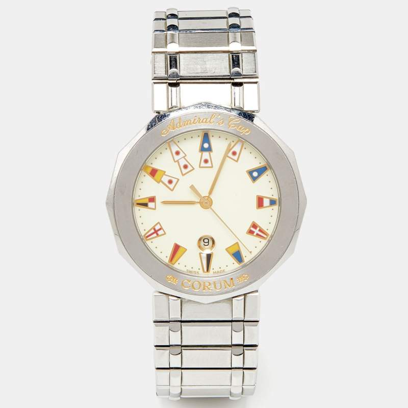 Corum Cream Stainless Steel Admiral's Cup 99.810.20 V550 Men's Wristwatch 34 mm