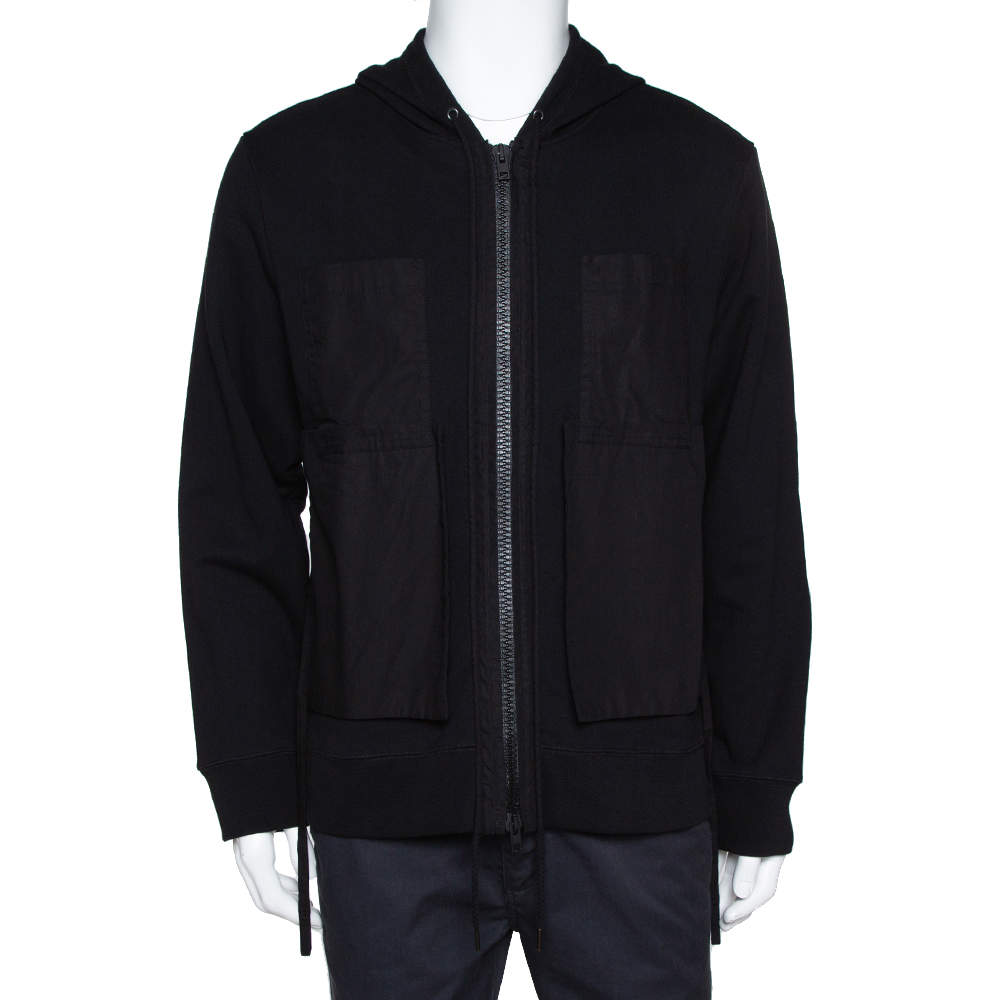 Craig Green Black Cotton Patched String Hoodie L