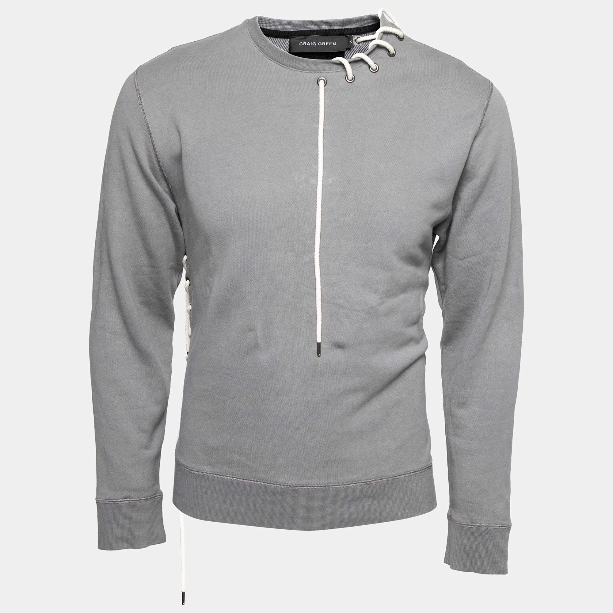 Craig Green Grey Cotton Lace-up Long Sleeve Crewneck Sweatshirt S