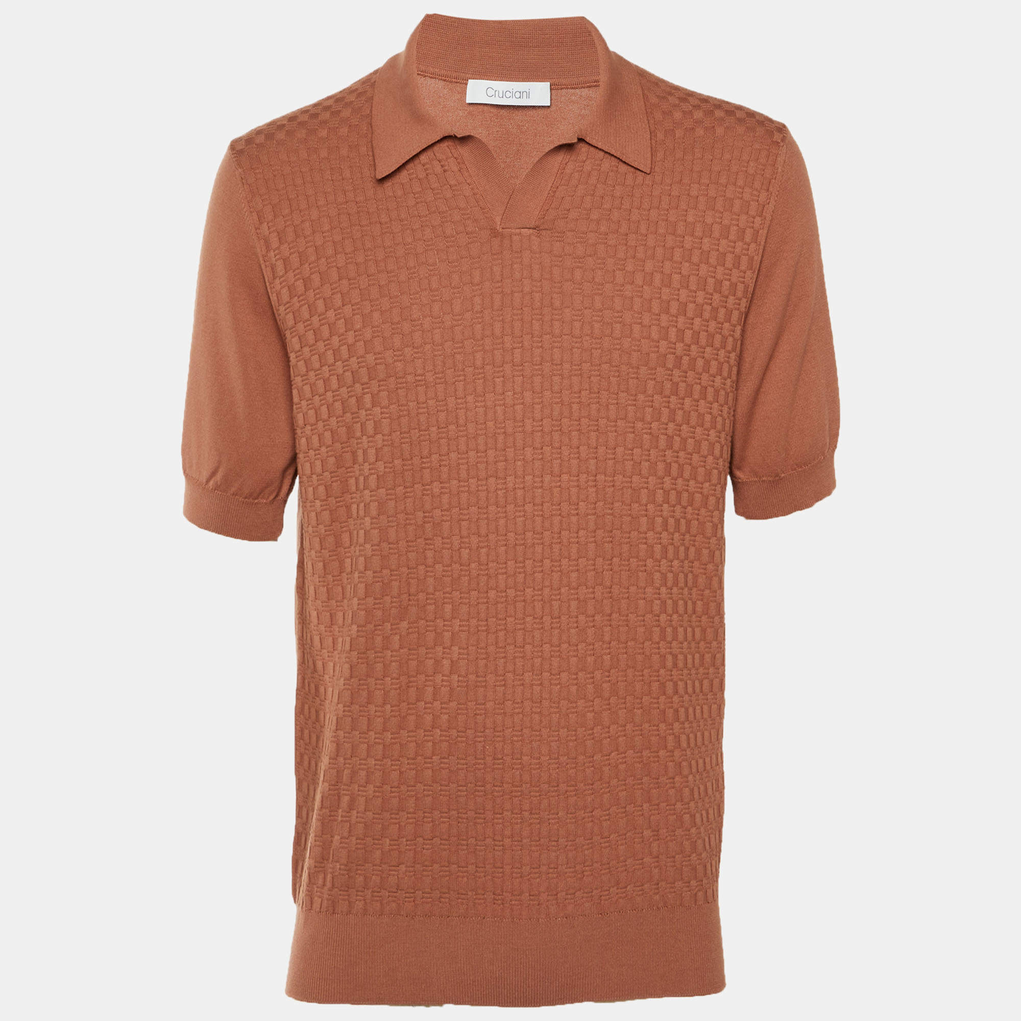 مملوكة مسبقًا Cruciani Brown Basketweave Knit Polo T-Shirt L