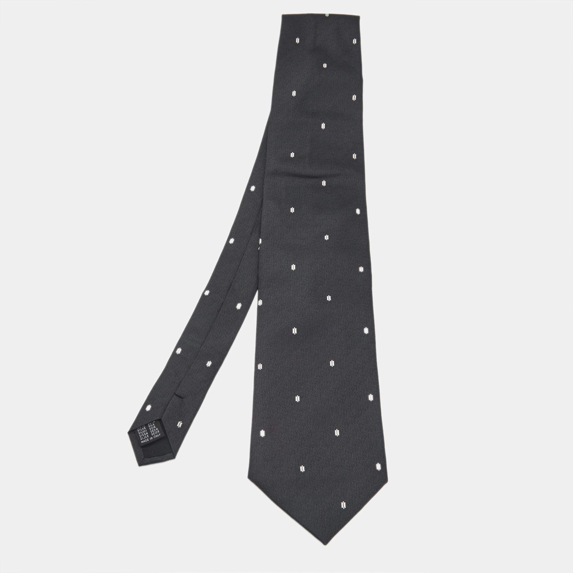 مملوكة مسبقًا D&G Grey Patterned Silk Traditional Tie
