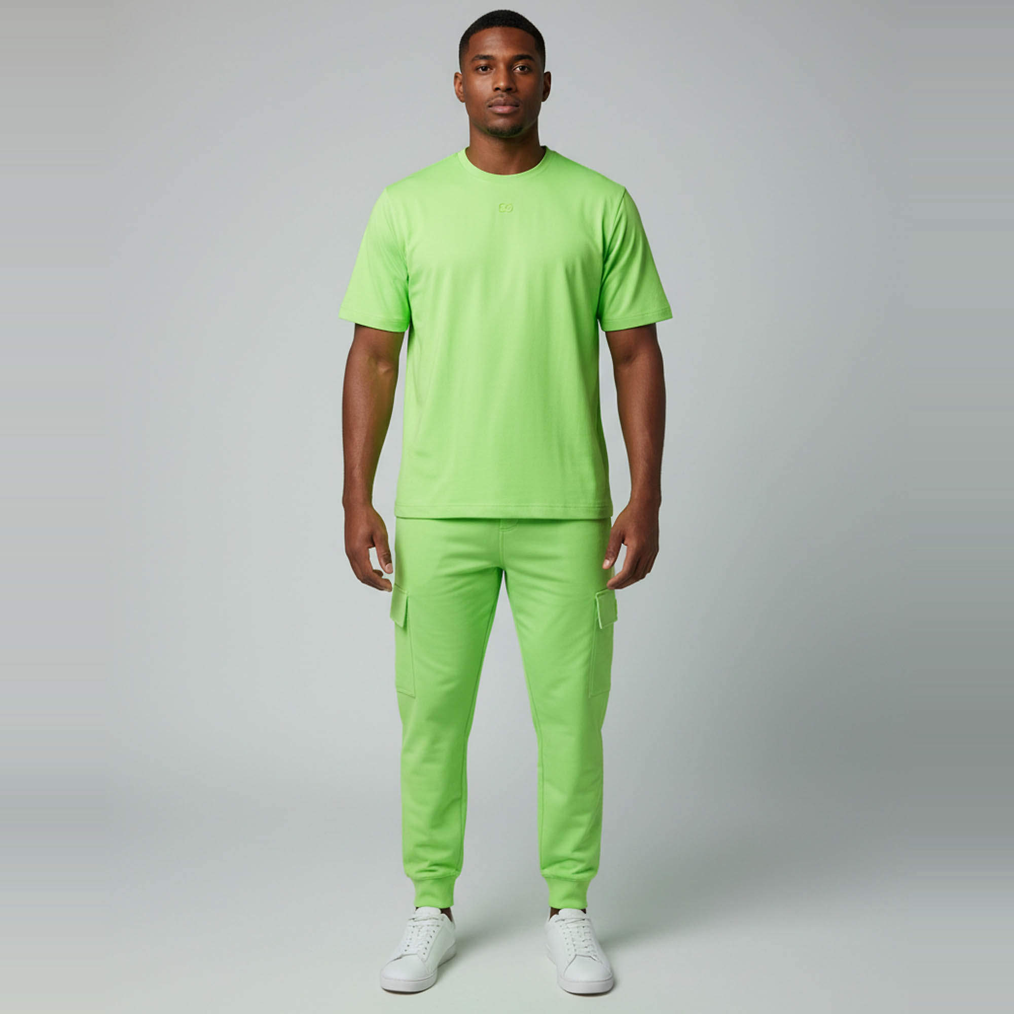 Pre Owned D&G Neon Green Logo Embellished Jersey T-Shirt and Sweatpants Set L/M