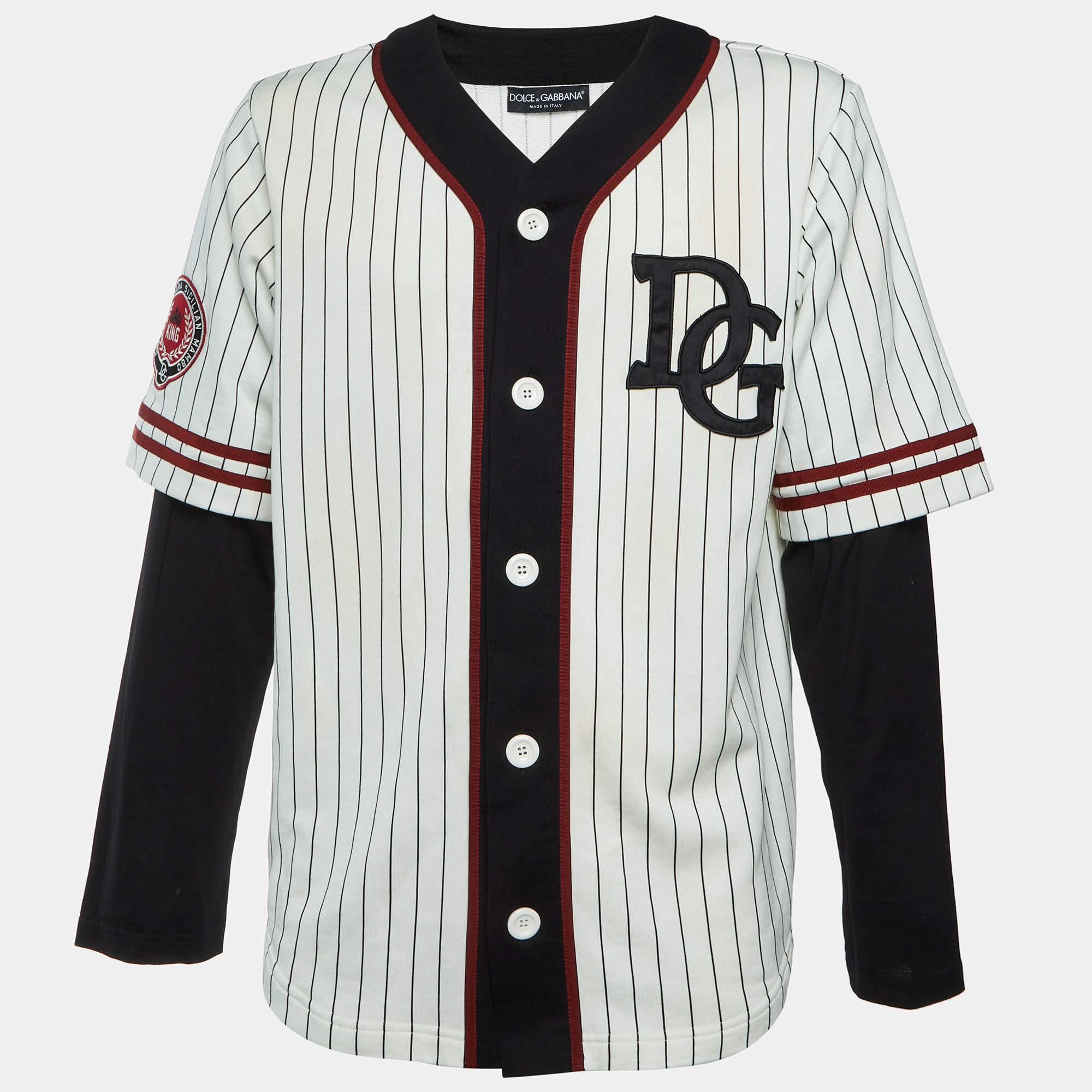Pre Owned Dolce & Gabbana Monochrome Layered Striped Cotton and Jersey Shirt L