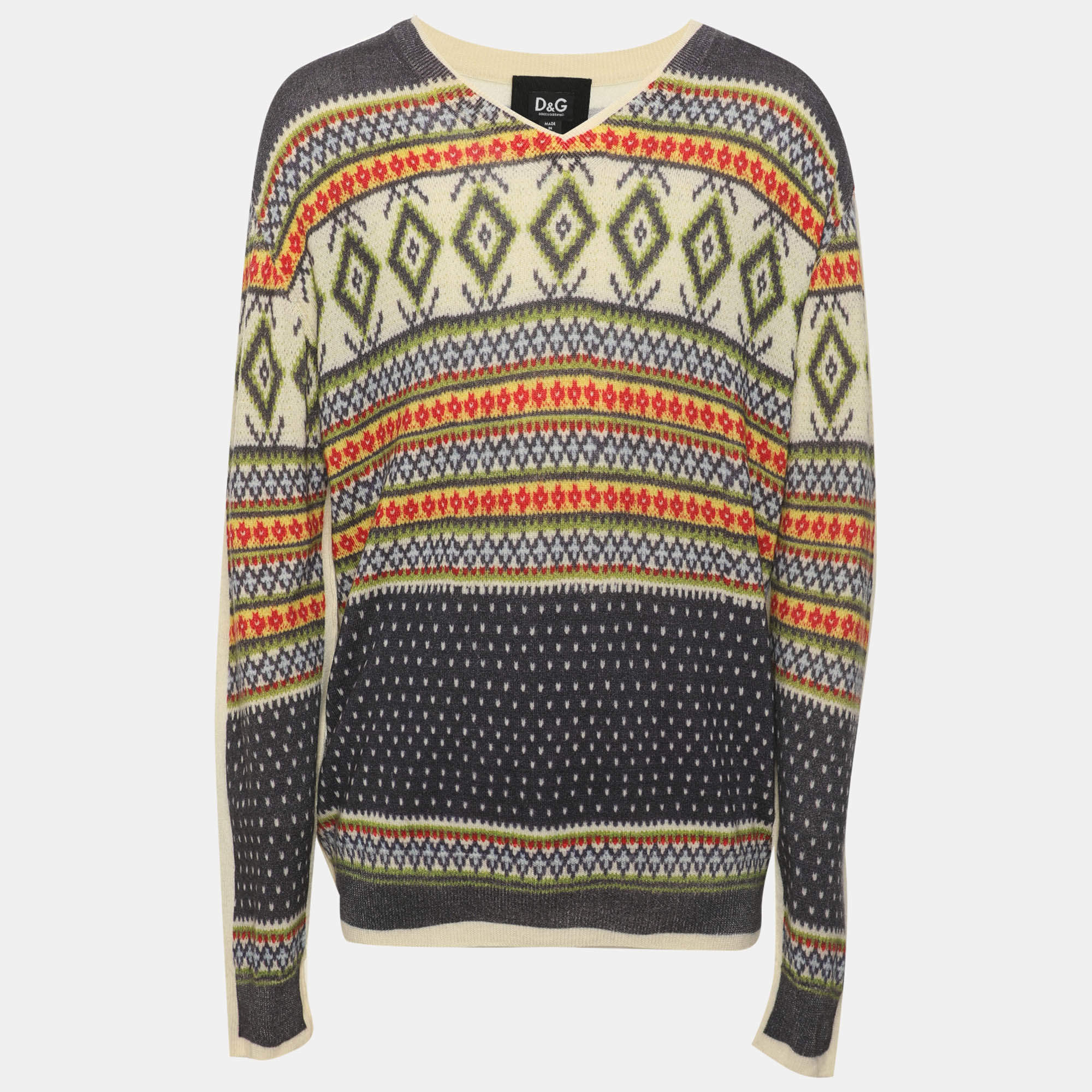 Pre Owned D&G Multicolor Printed Wool Nordic Inspired Patterned Sweater XXL