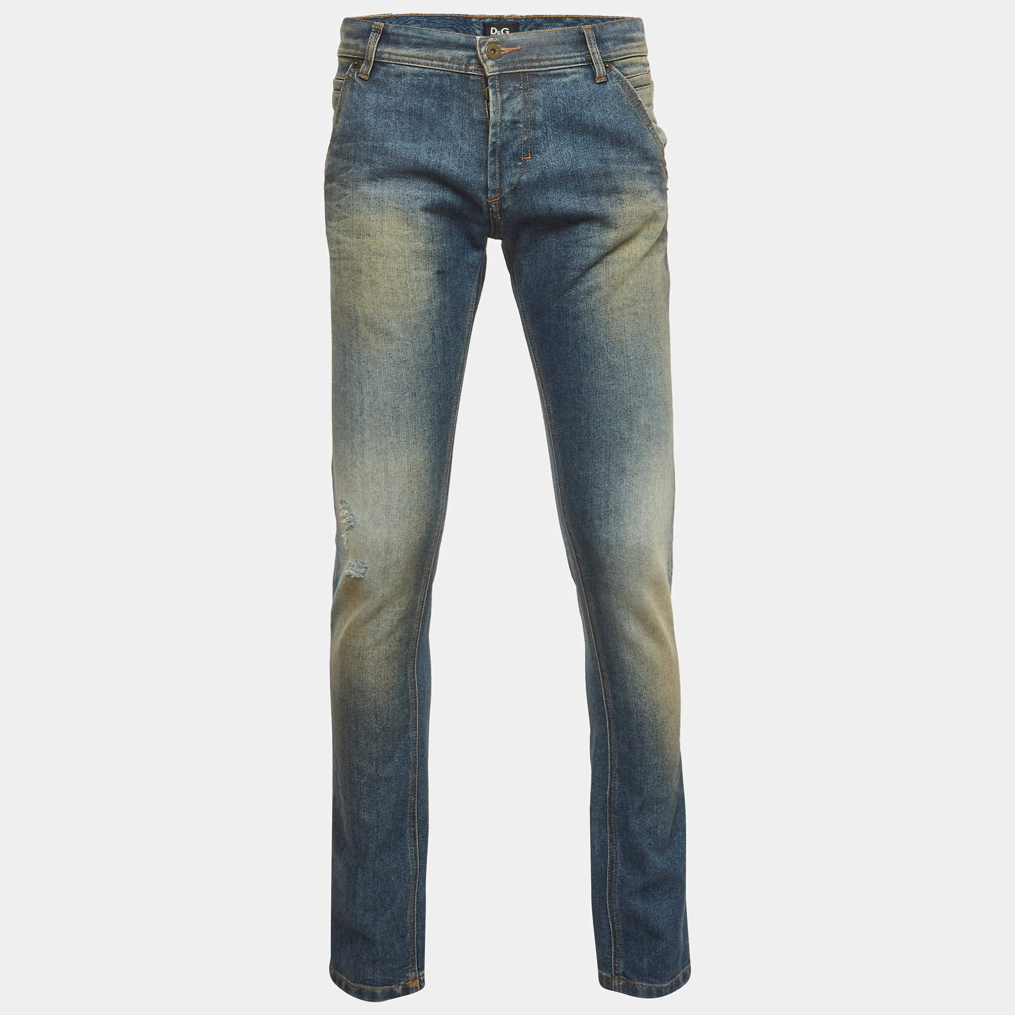 Pre Owned D&G Vintage Blue Distressed Denim Straight Leg Jeans M/Waist 32"