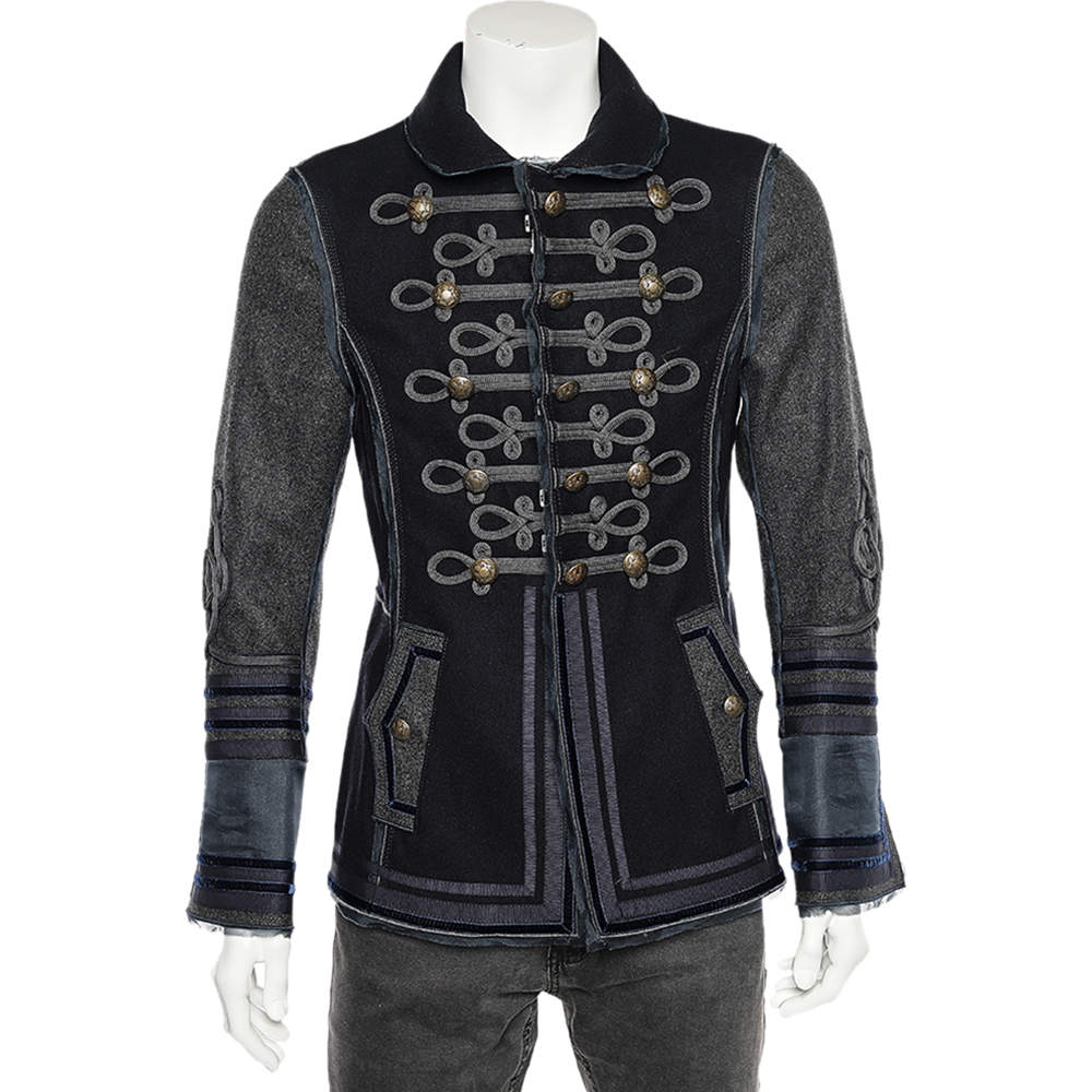 Pre Owned D&G Navy Blue & Grey Wool Napoleon Military Jacket S