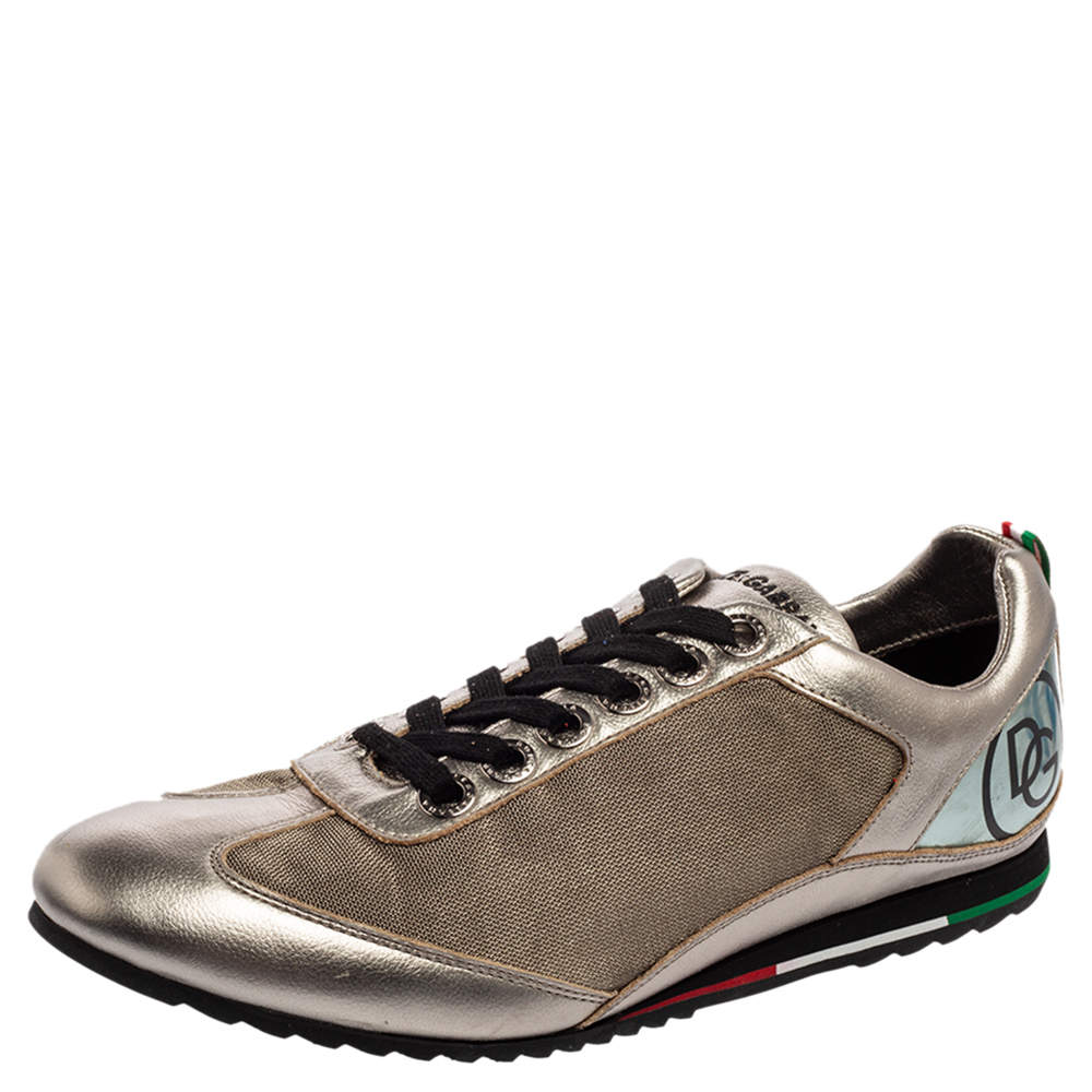 Dolce & Gabbana Metallic Bronze Leather And Fabric Low Top Sneakers Size 44