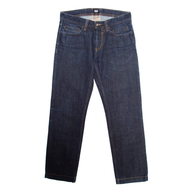 D&G Indigo Dark Wash Faded Effect Fitted Jeans S