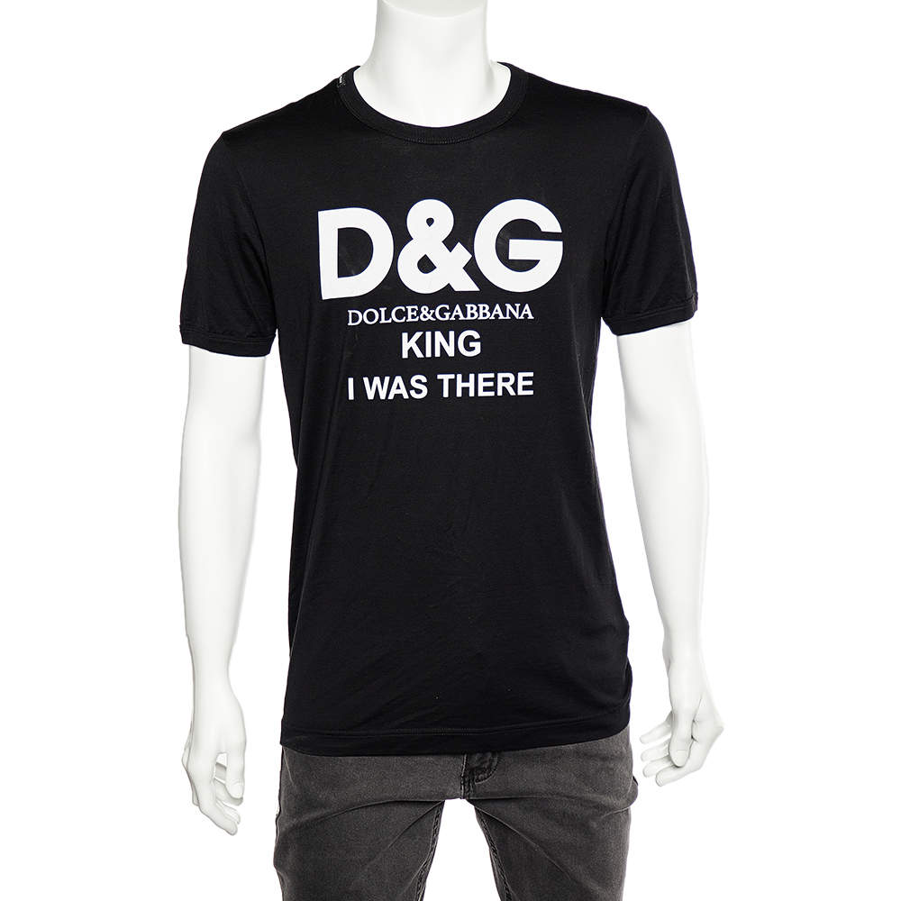 Pre Owned Dolce & Gabbana Black Logo King I Was There Printed Cotton Crewneck T-Shirt M