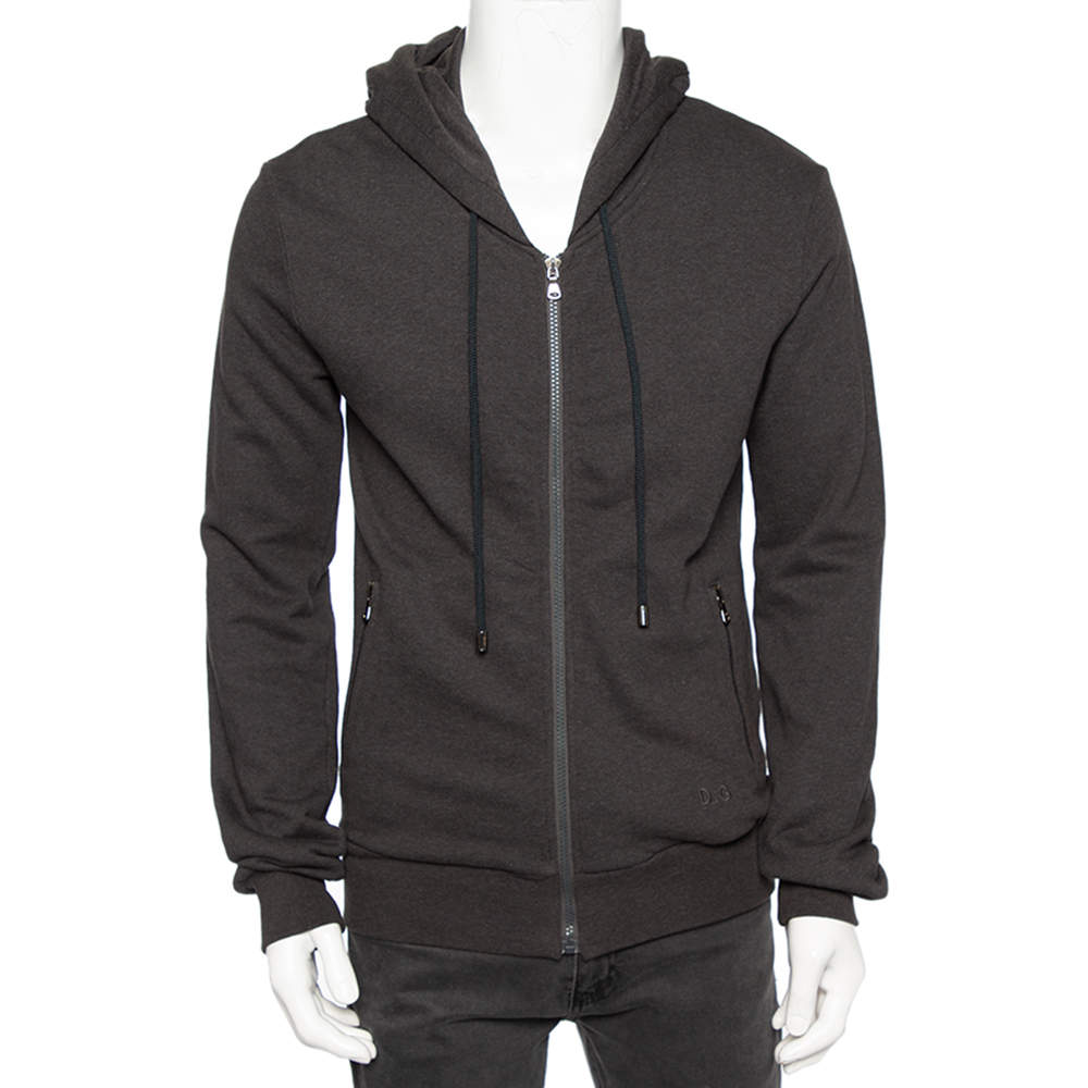 D&G Grey Cotton Zip Front Hooded Jacket M