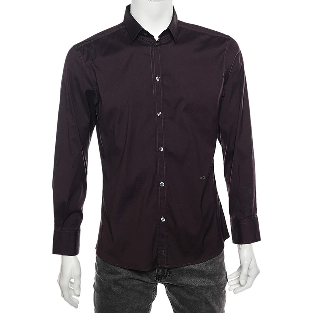 D&G Dark Burgundy Cotton Button Front Brad Shirt M