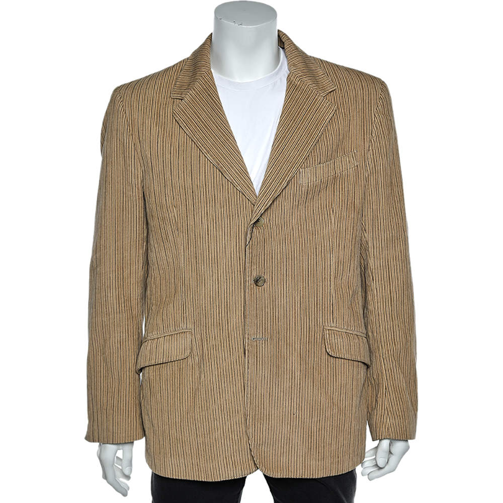 D&G Cream Striped Corduroy Button Front Blazer XXL